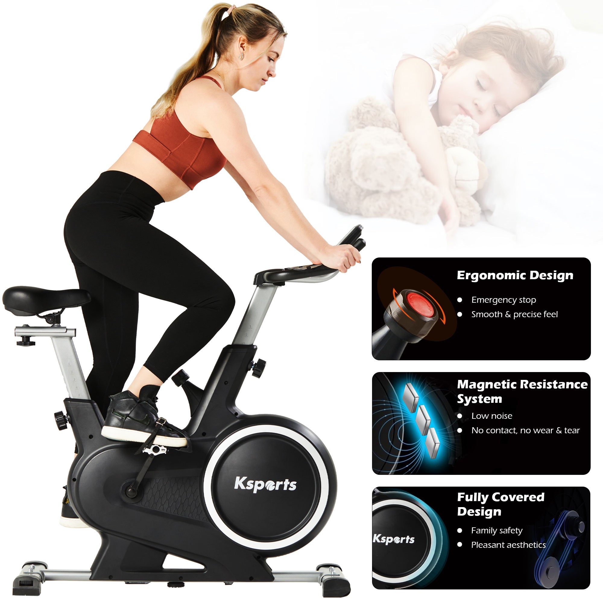 Ksports Home Magnetic Resistance Exercise Stationary Workout Bike w/ LCD Screen - VMInnovations