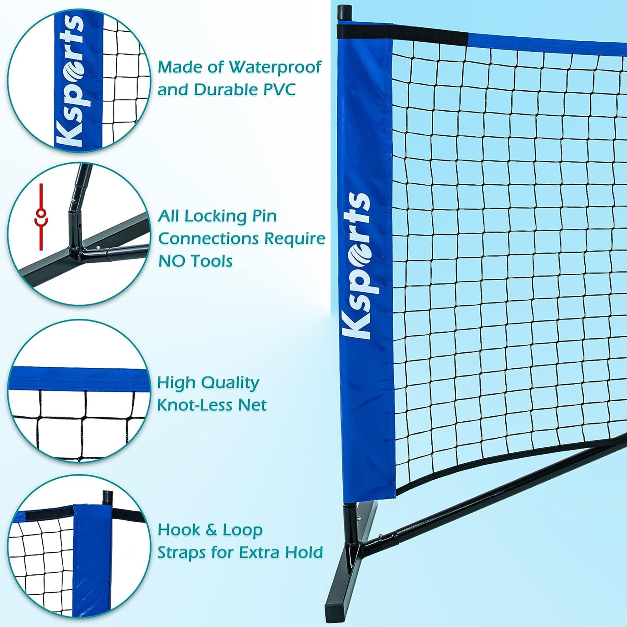 Ksports 22' Pickleball Net w/LED Shuttlecock, Bag & 2 Balls, Blue (For Parts) - VMInnovations