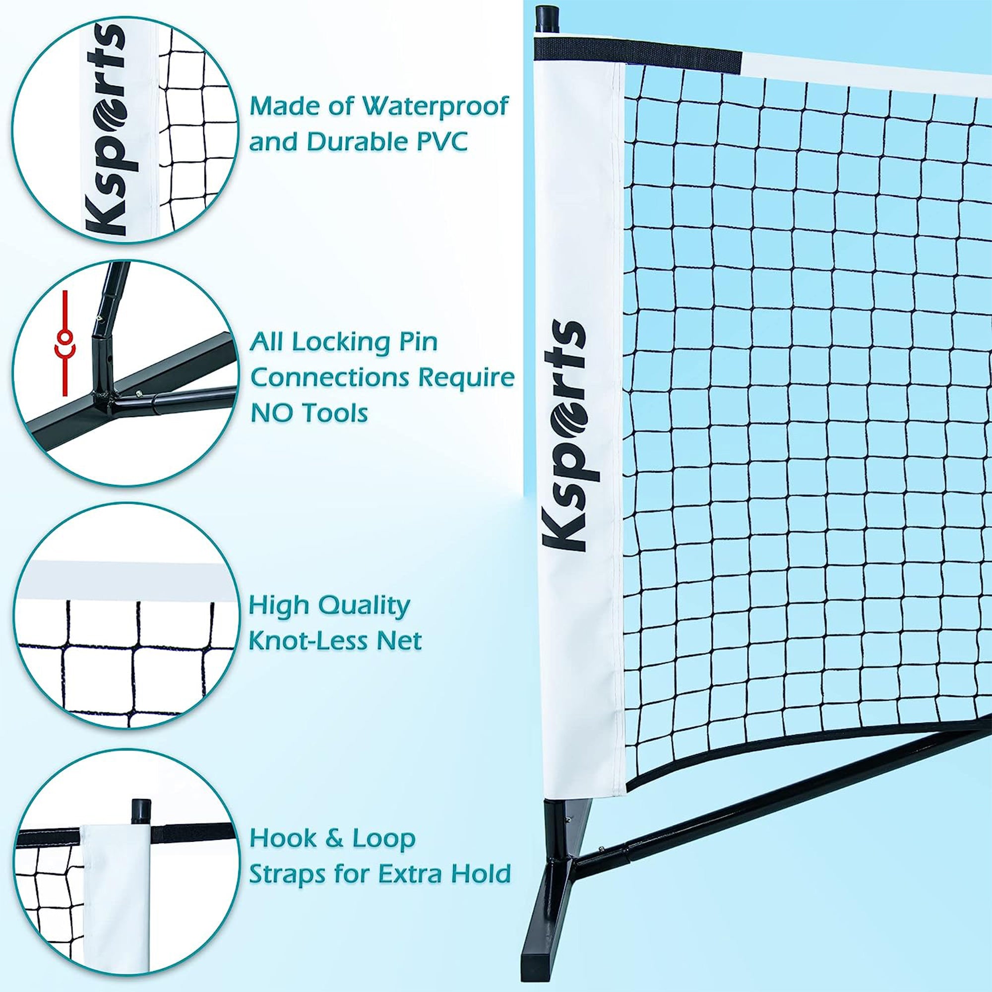 Ksports 22' Pickleball Net w/LED Shuttlecock, Carry Bag & 2 Balls, White (Used) - VMInnovations