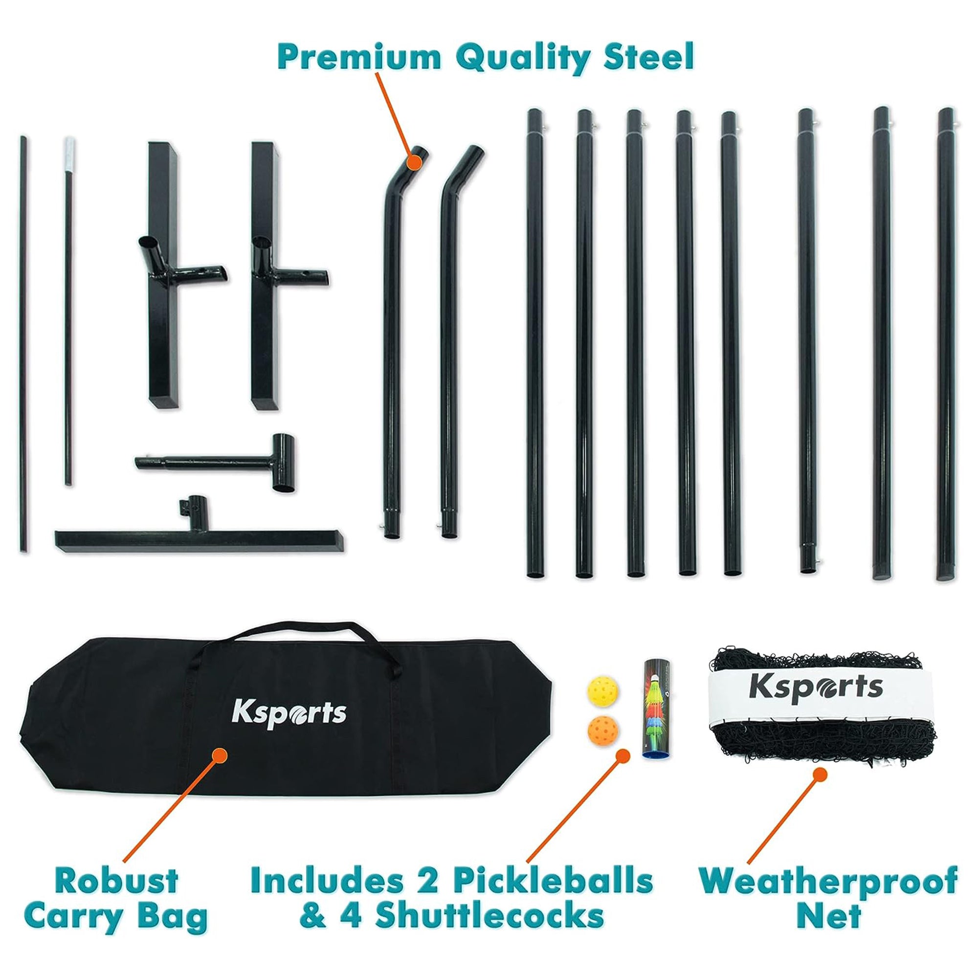 Ksports 22' Pickleball Net w/LED Shuttlecock, Carry Bag & 2 Balls, White (Used) - VMInnovations