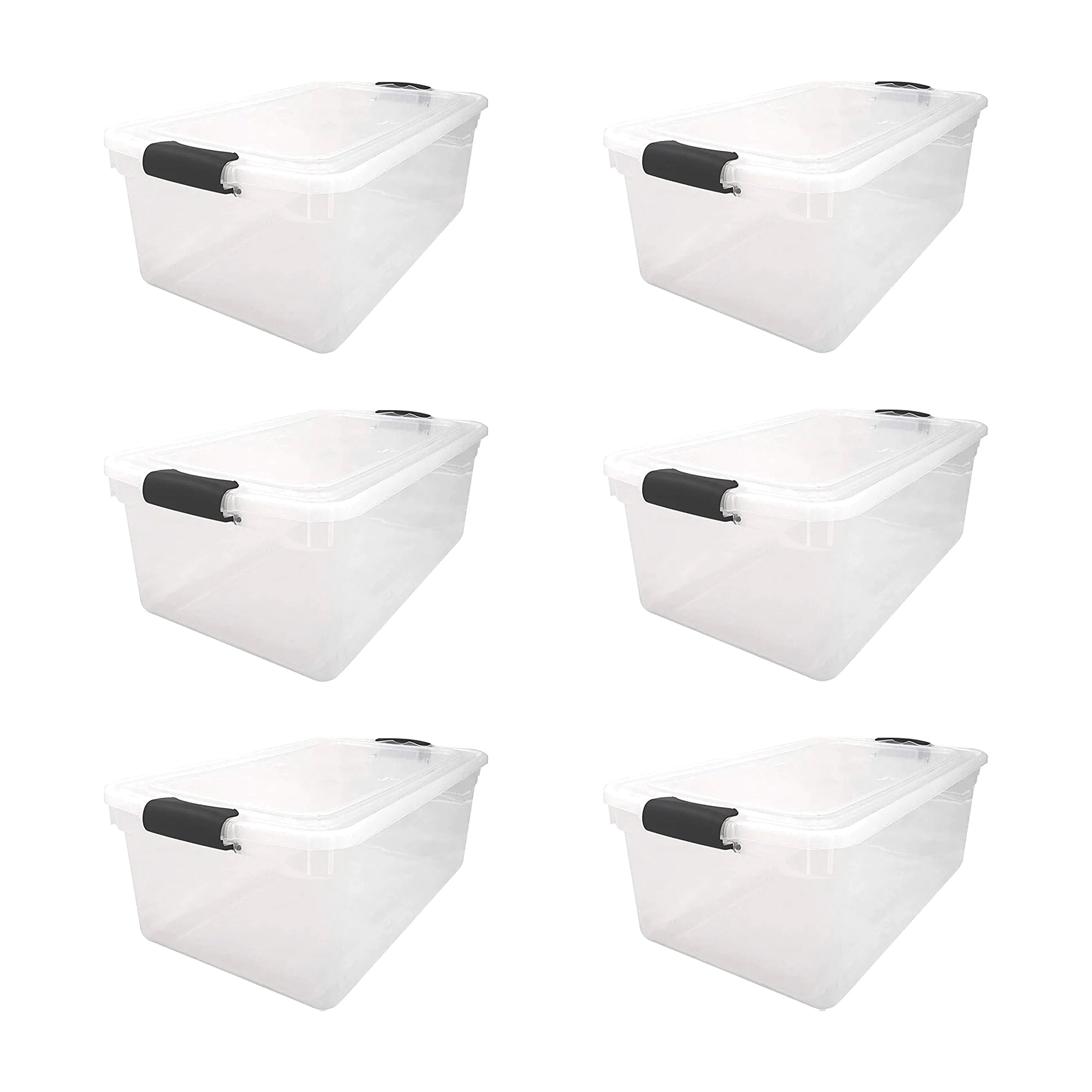 Homz 64 Qt Multipurpose Stackable Storage Bin with Latching Lids, Clear (6 Pack) - VMInnovations