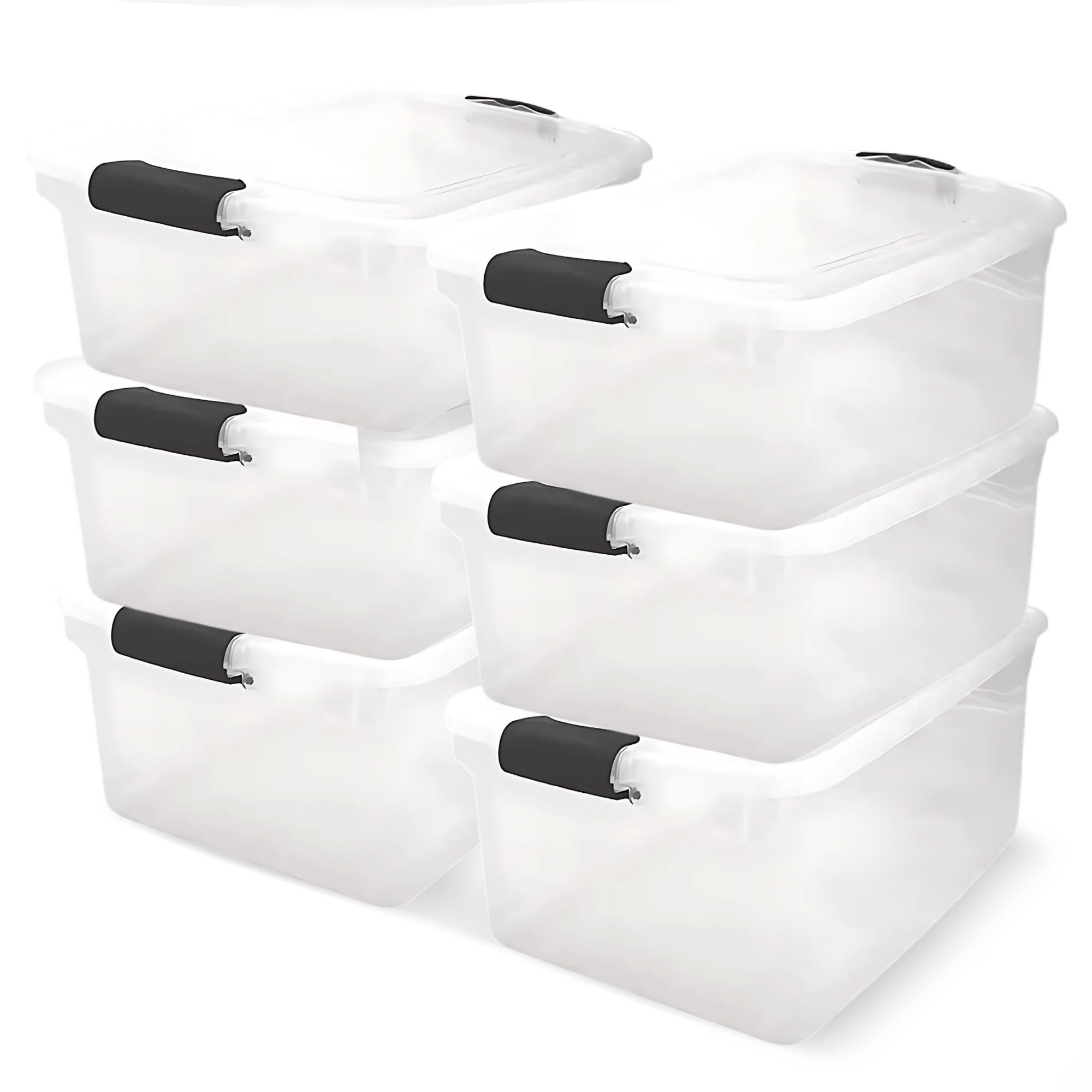 Homz 64 Qt Multipurpose Stackable Storage Bin with Latching Lids, Clear (6 Pack) - VMInnovations