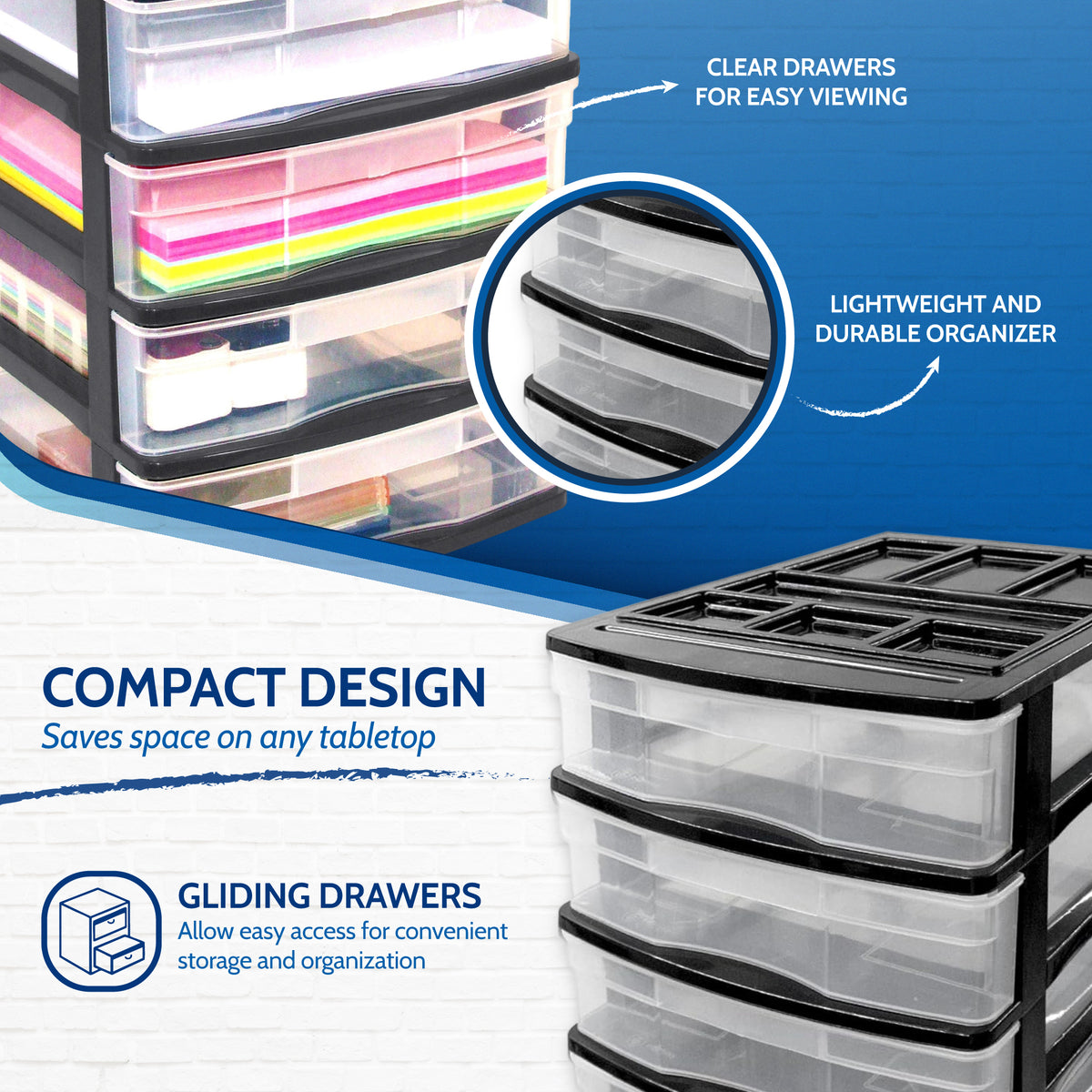 Gracious Living 4 Drawer Desktop Office Storage Unit w/Organizer Lid,Black(Used) - VMInnovations
