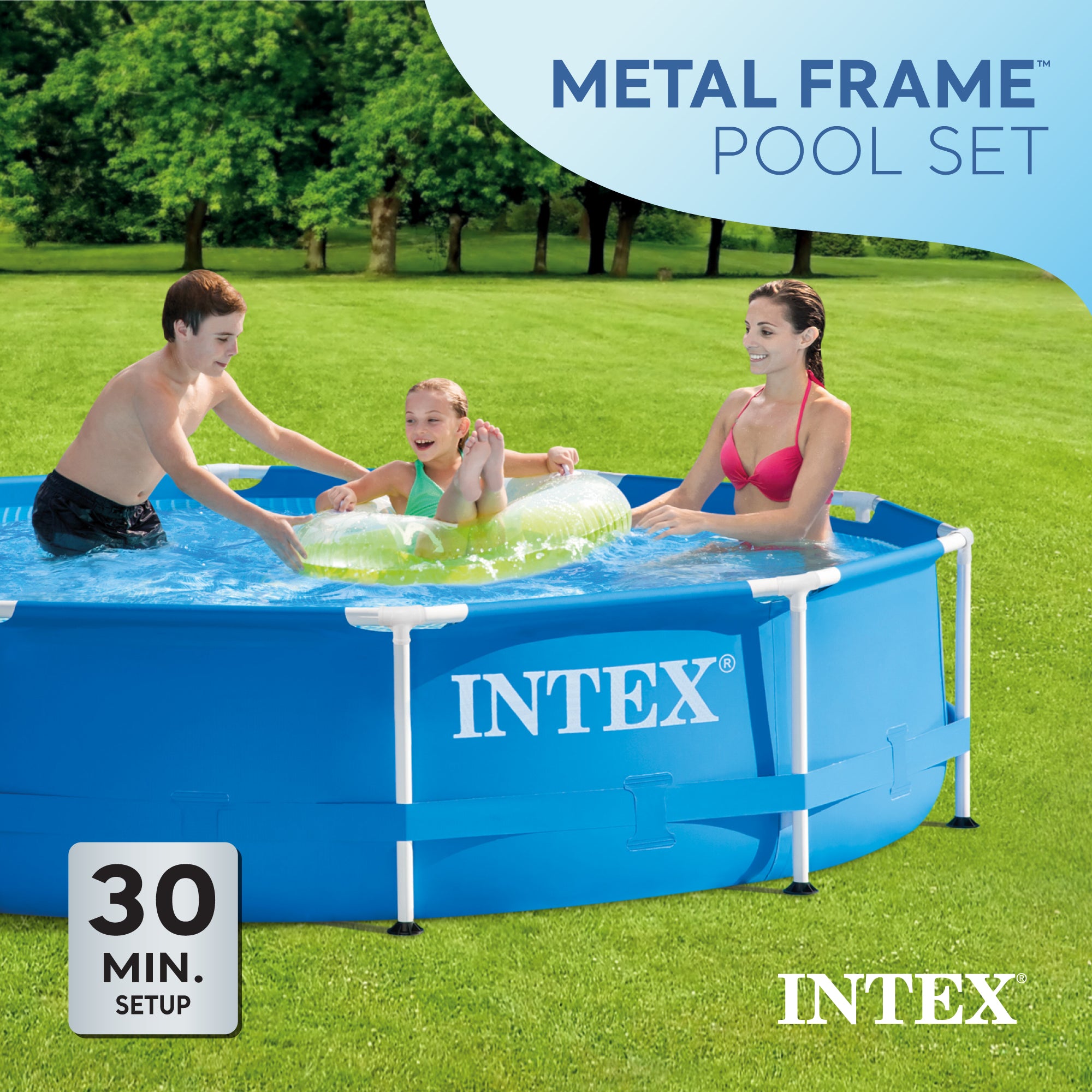 Intex 10ft x 30in Metal Frame Above Ground Pool & Intex Steel Frame Pool Ladder