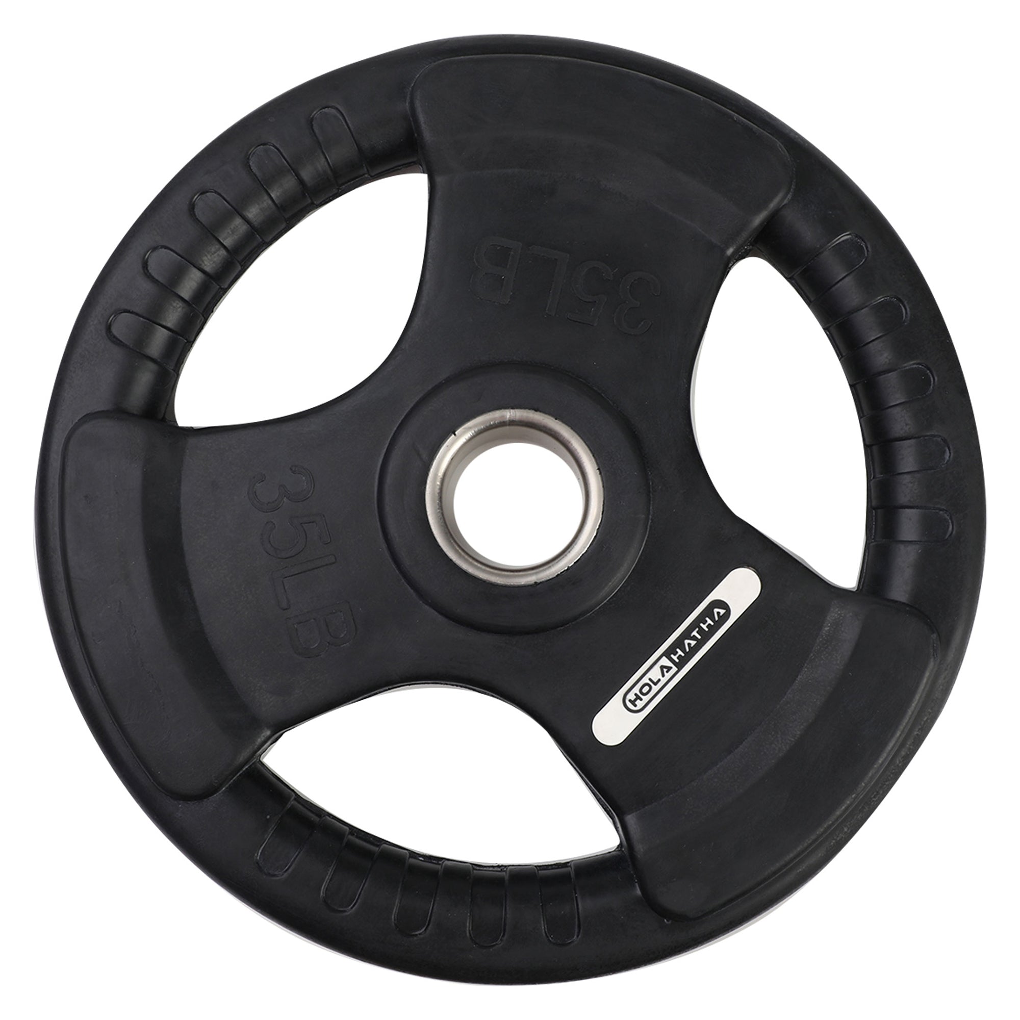 HolaHatha 35 Pound Olympic Rubber Coated Weight Plate w/ Handle, Black (2 Pack) - VMInnovations