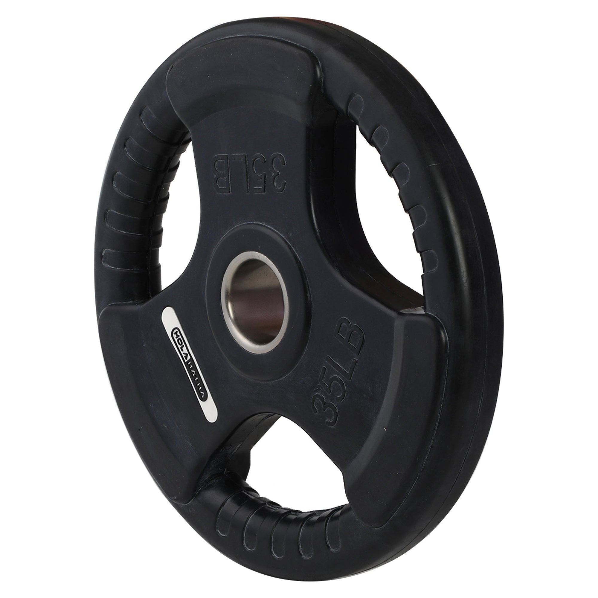 HolaHatha 35 Pound Olympic Rubber Coated Weight Plate w/ Handle, Black (2 Pack) - VMInnovations
