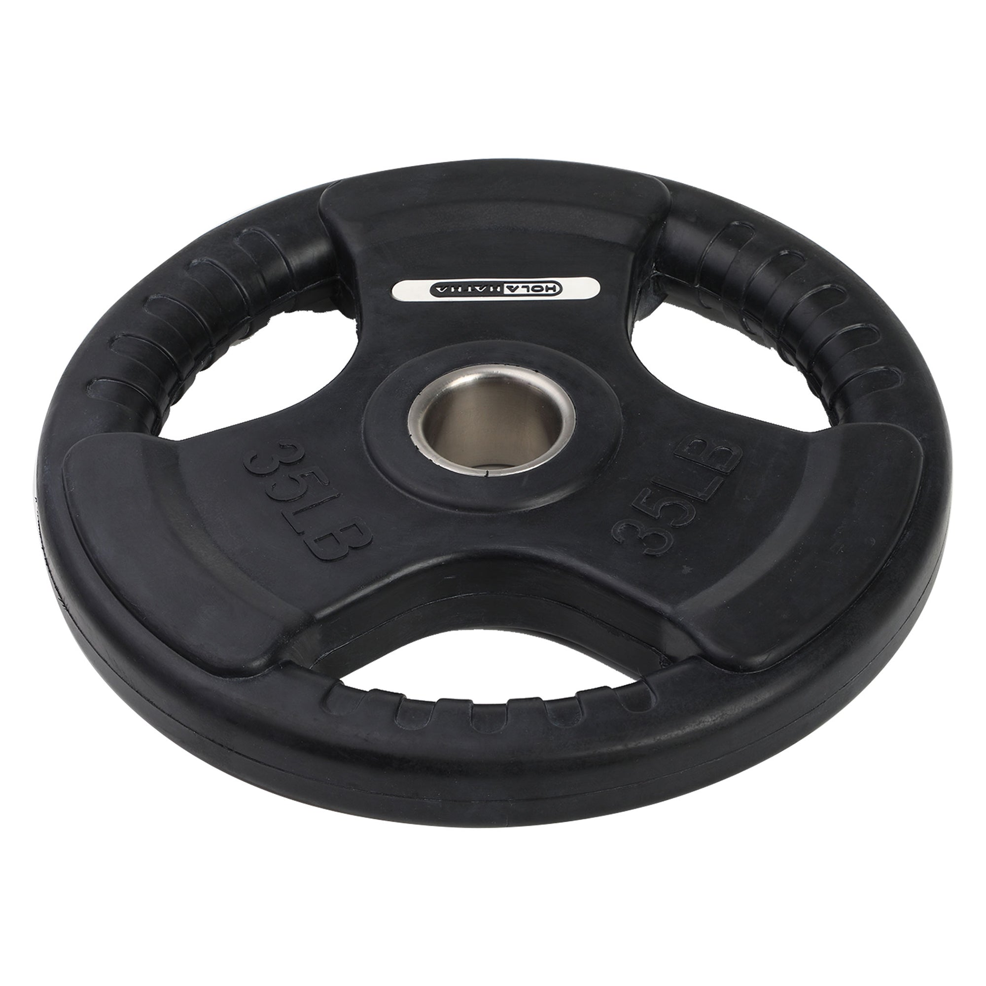 HolaHatha 35 Pound Olympic Rubber Coated Weight Plate w/ Handle, Black (2 Pack) - VMInnovations