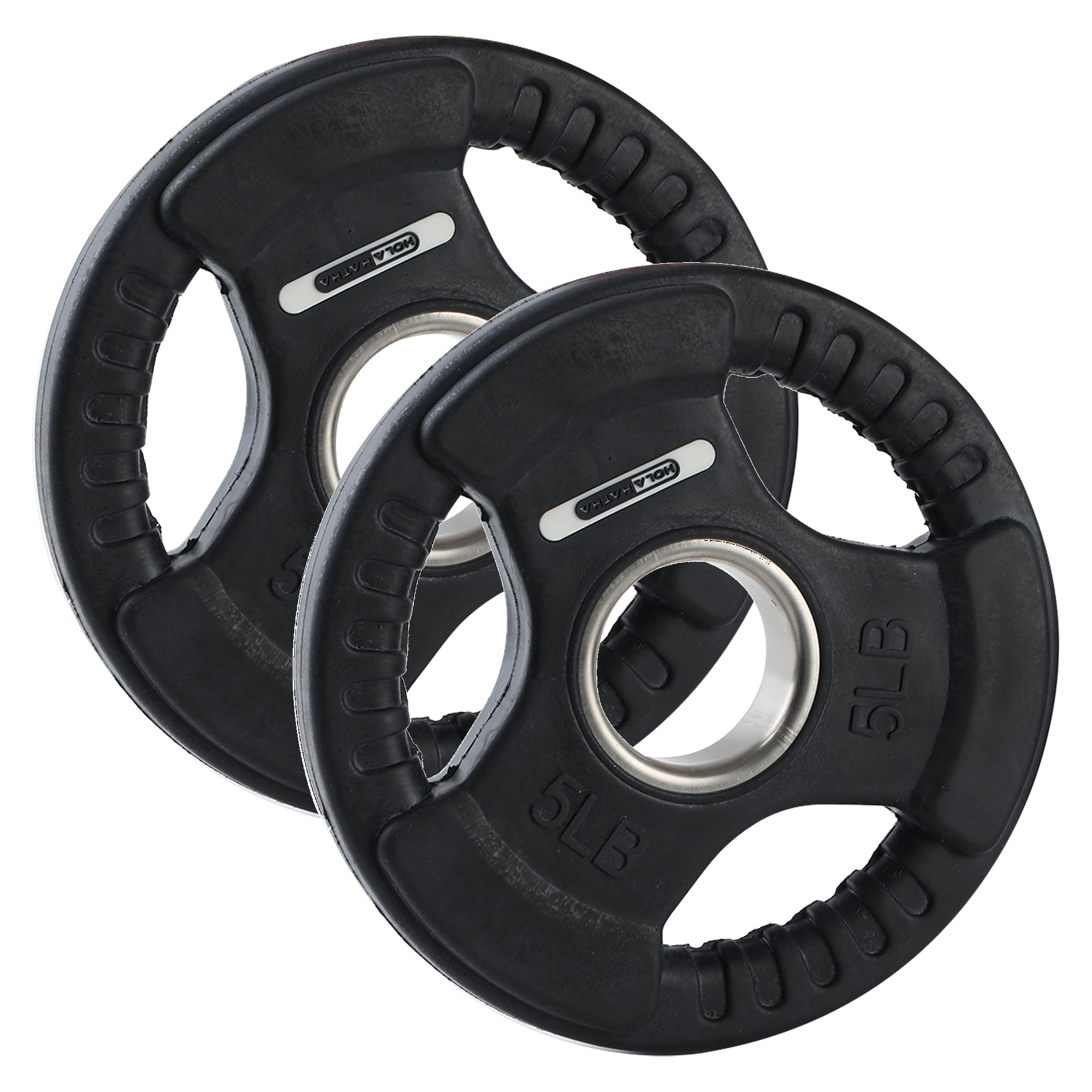 HolaHatha 5 Pound Olympic Rubber Coated Weight Plate with Handle, Black (2 Pack) - VMInnovations