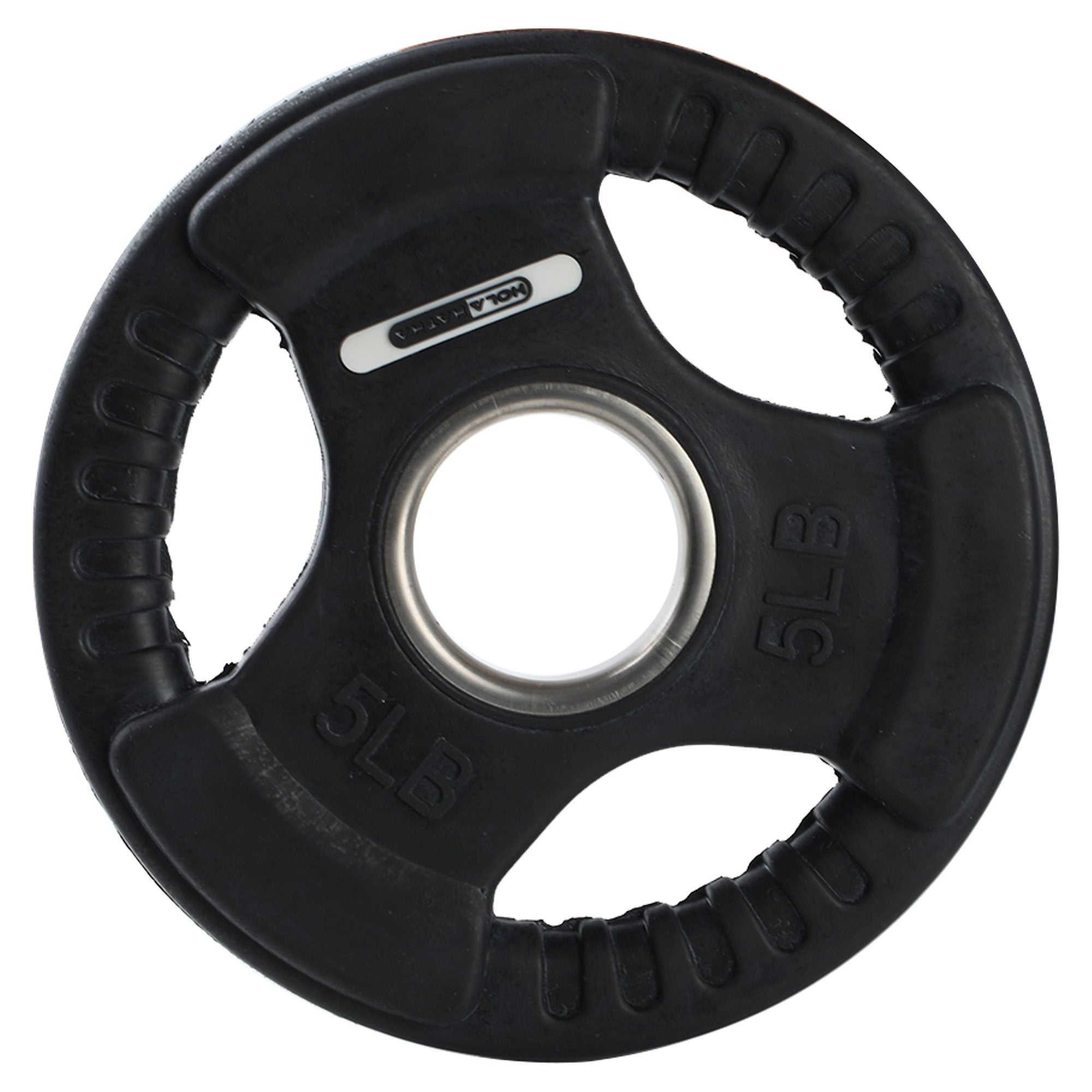 HolaHatha 5 Pound Olympic Rubber Coated Weight Plate with Handle, Black (2 Pack) - VMInnovations