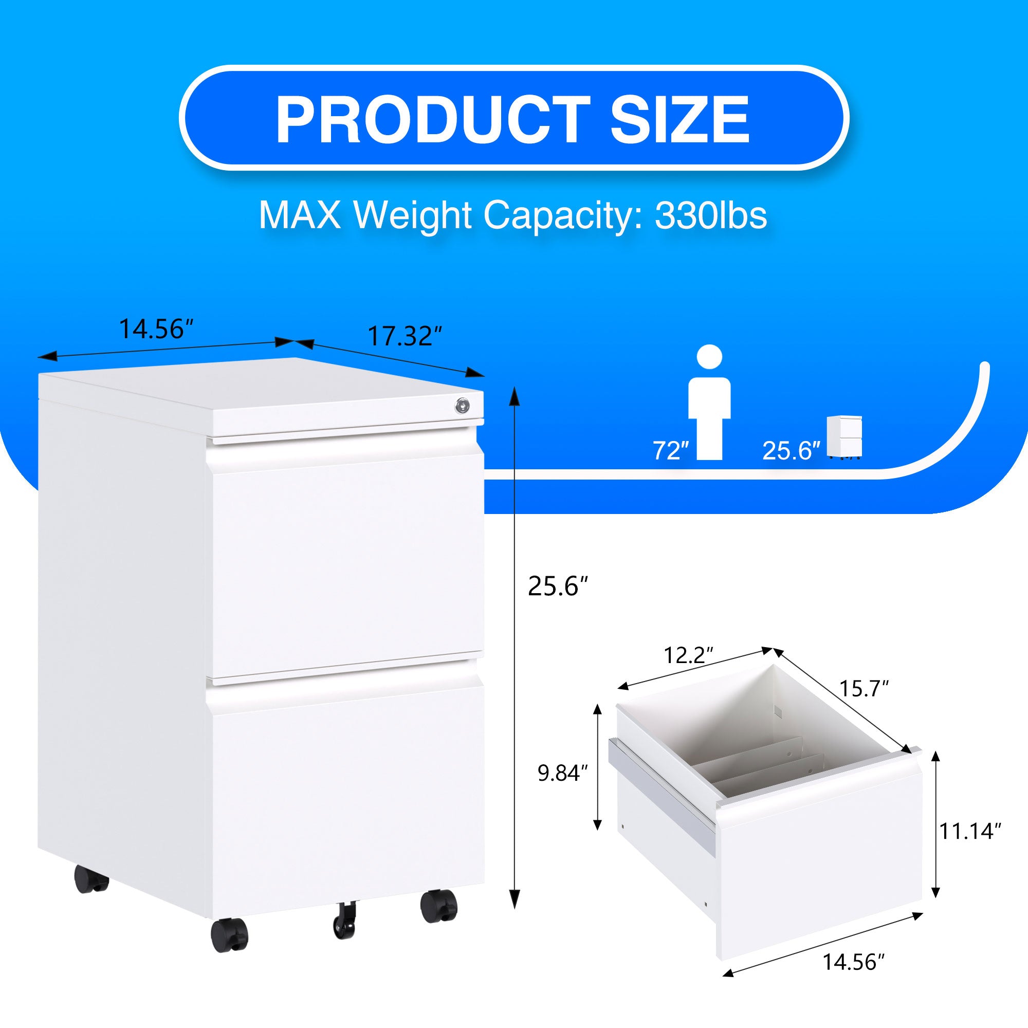 AOBABO 2 Drawer Mobile Metal Organizer Filing Cabinet, Fully Assembled, White - VMInnovations