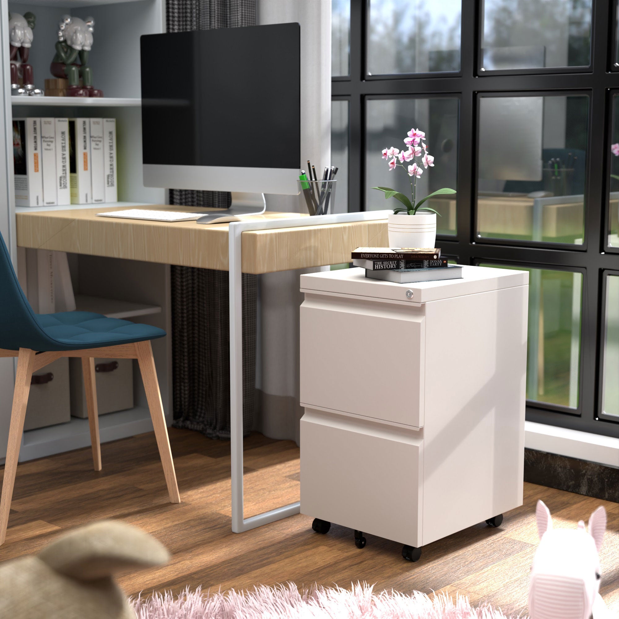 AOBABO 2 Drawer Mobile Metal Organizer Filing Cabinet, Assembled, White (Used) - VMInnovations