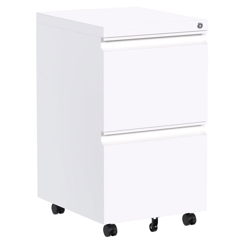 AOBABO 2 Drawer Mobile Metal Organizer Filing Cabinet, Fully Assembled, White
