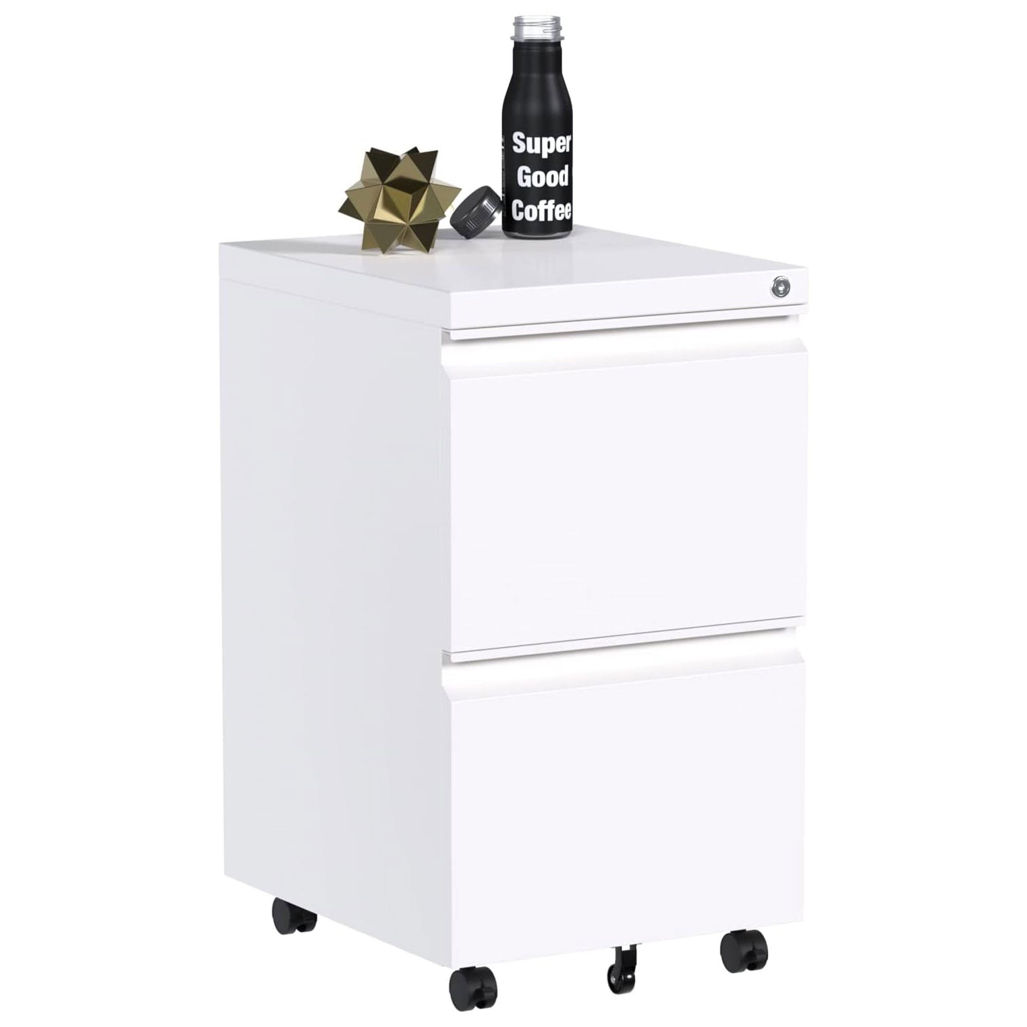 AOBABO 2 Drawer Mobile Metal Organizer Filing Cabinet, Fully Assembled, White - VMInnovations