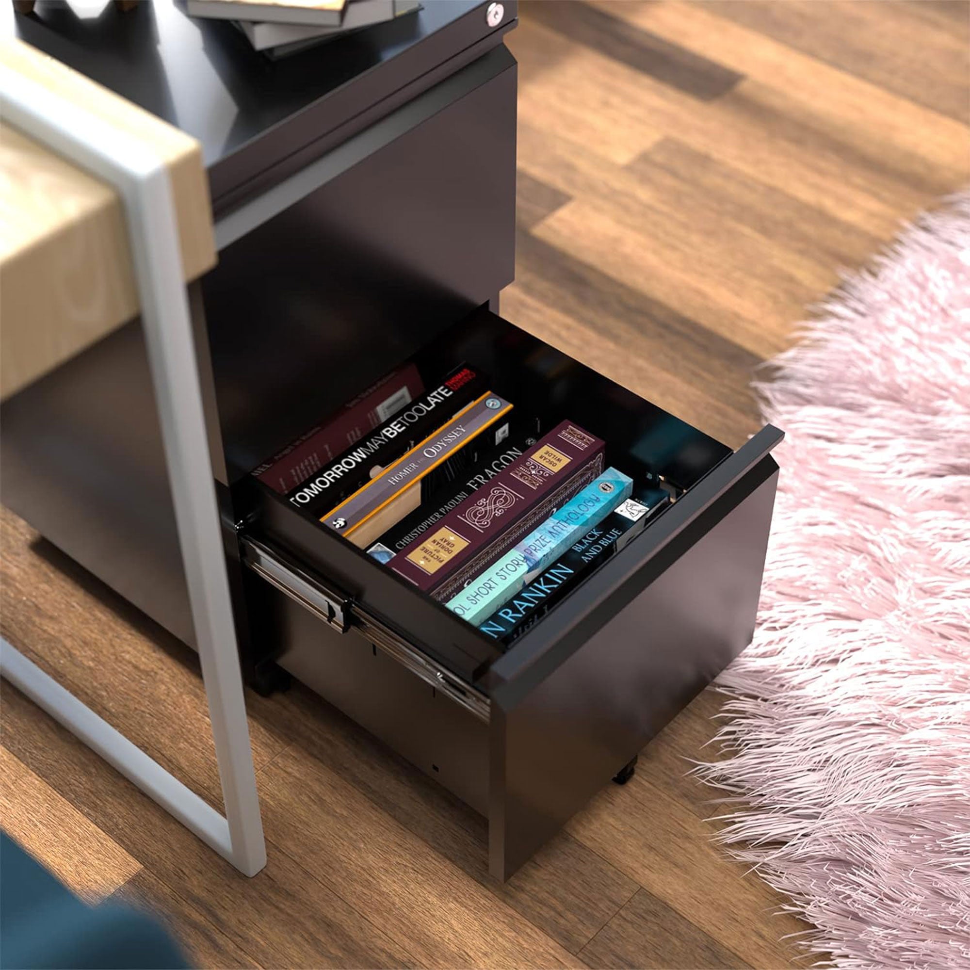 AOBABO 2 Drawer Mobile Metal Organizer Filing Cabinet, Fully Assembled, Black - VMInnovations