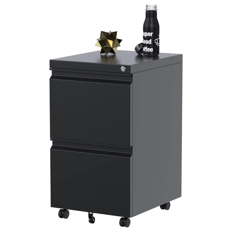 AOBABO 2 Drawer Mobile Metal Organizer Filing Cabinet, Fully Assembled, Black