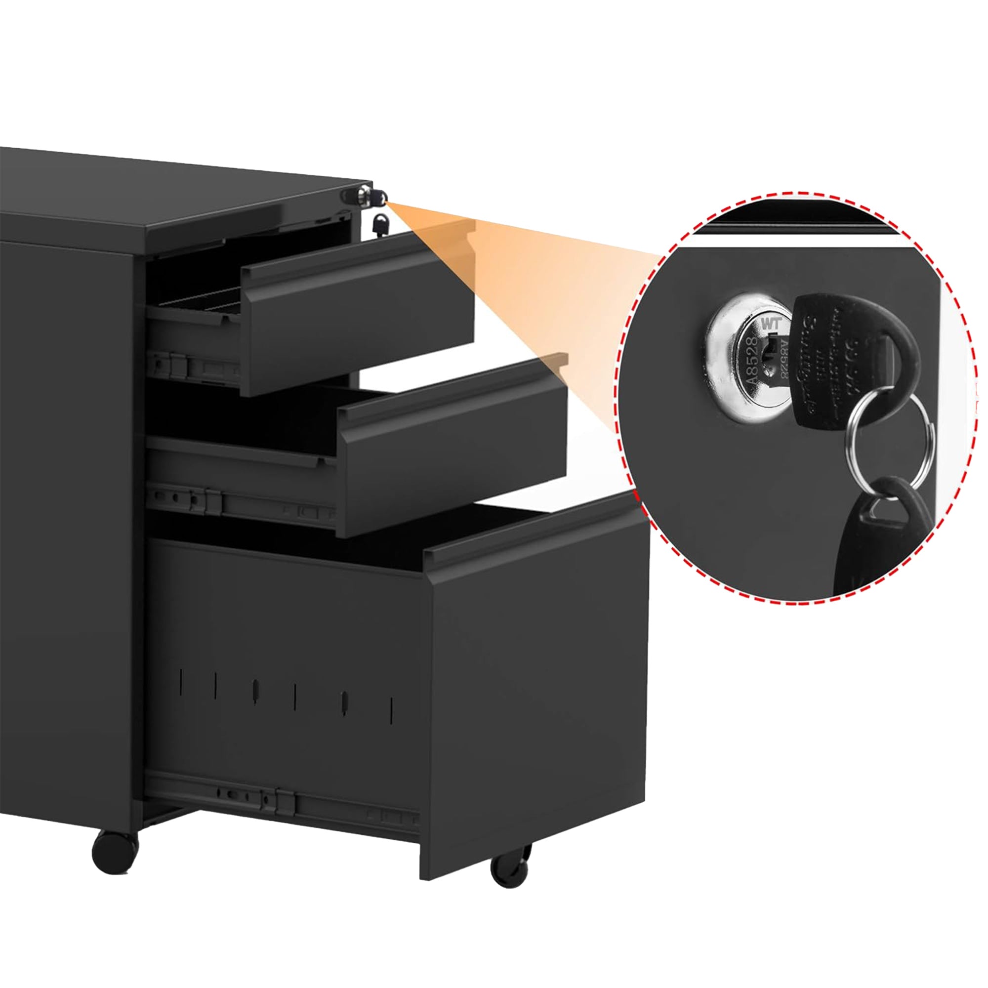AOBABO 3 Drawer Mobile Metal Organizer Filing Cabinet, Black (Open Box) - VMInnovations