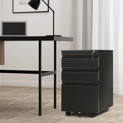 AOBABO 3 Drawer Mobile Metal Organizer Filing Cabinet, Fully Assembled, Black
