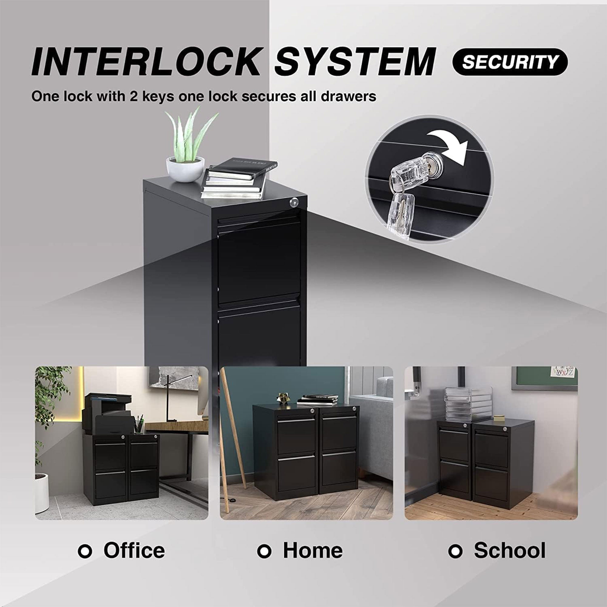 AOBABO 2 Drawer Vertical Metal File Cabinet with Lock, Black (Open Box) - VMInnovations