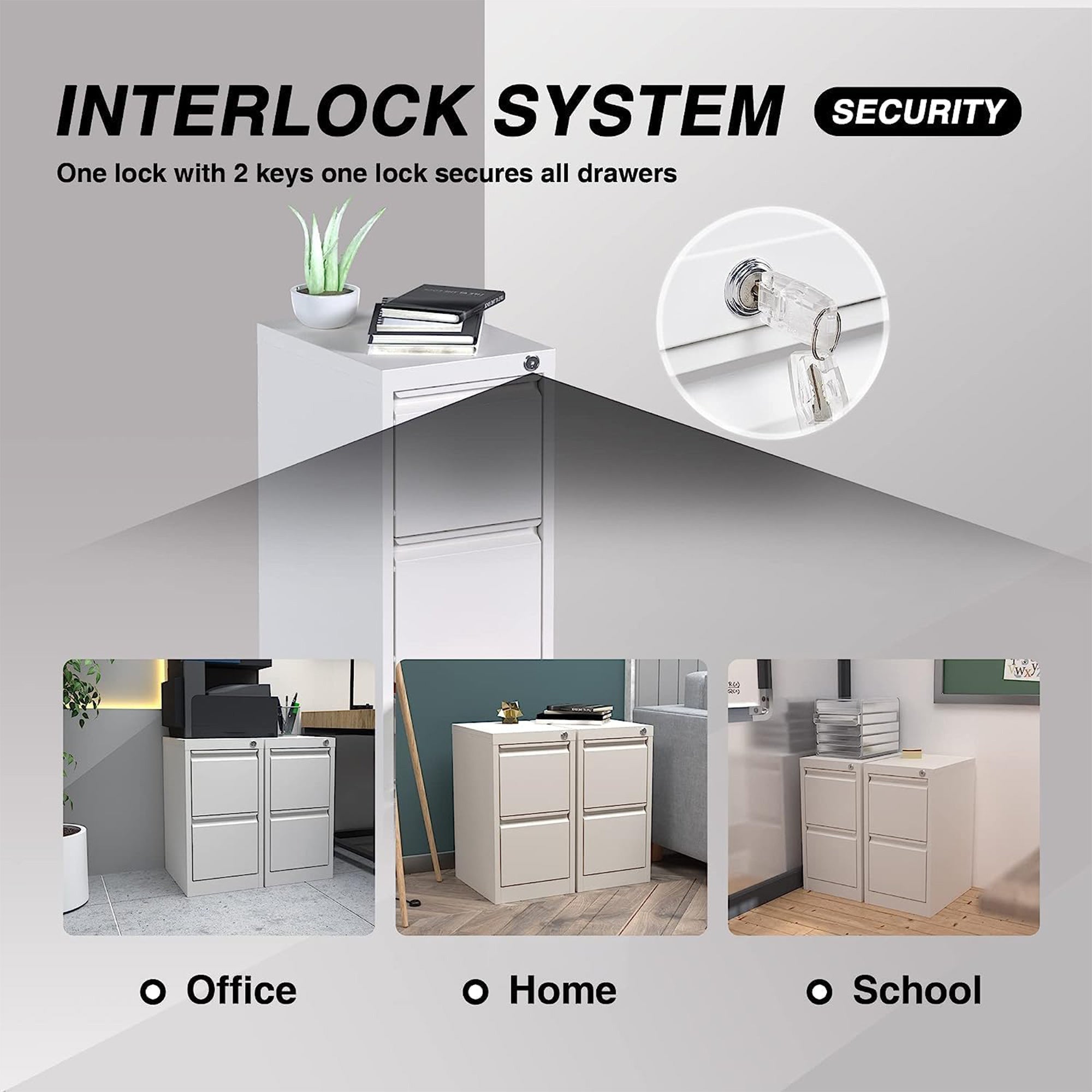 AOBABO 2 Drawer Vertical Metal File Cabinet w/ Lock, White (Open Box) - VMInnovations