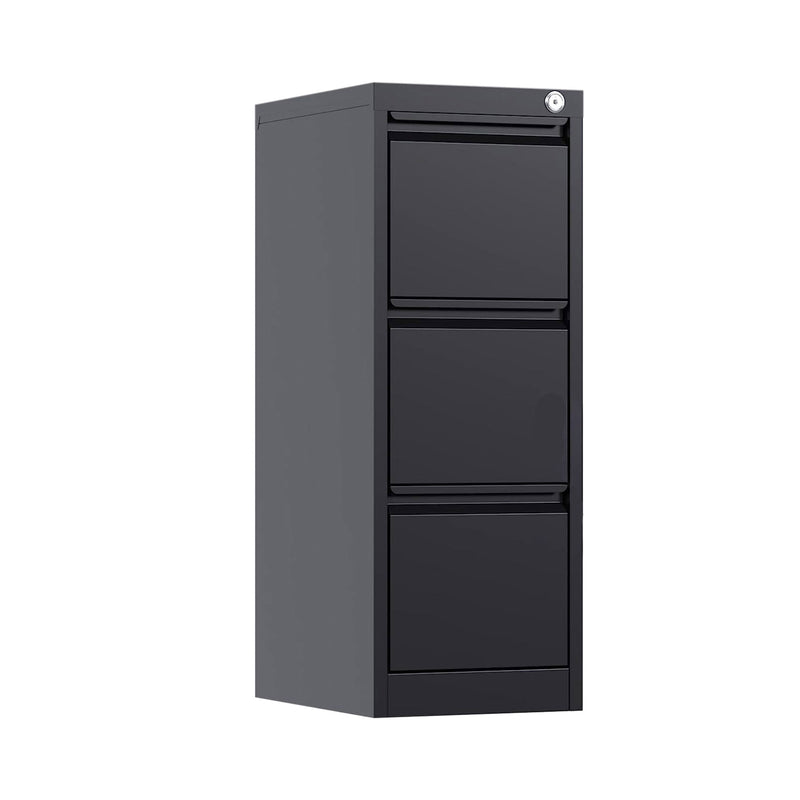 AOBABO 3 Drawer Vertical Metal File Cabinet with Lock for Home and Office, Black