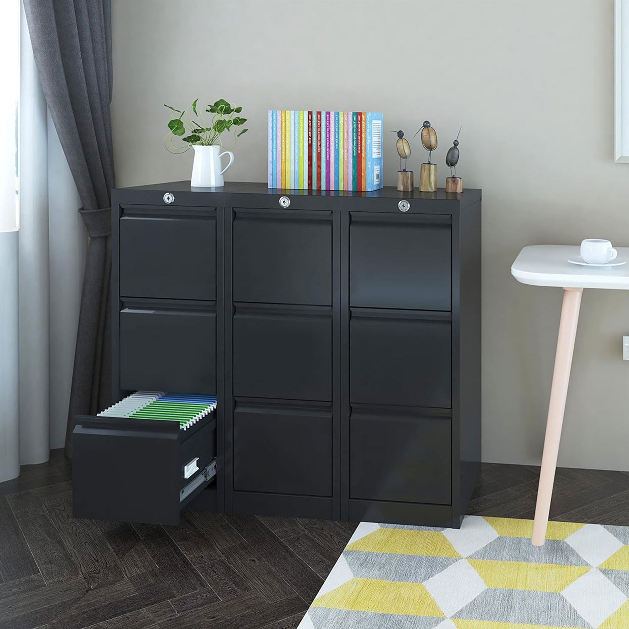 AOBABO 3 Drawer Metal File Cabinet with Lock for Home and Office,Black(Open Box) - VMInnovations