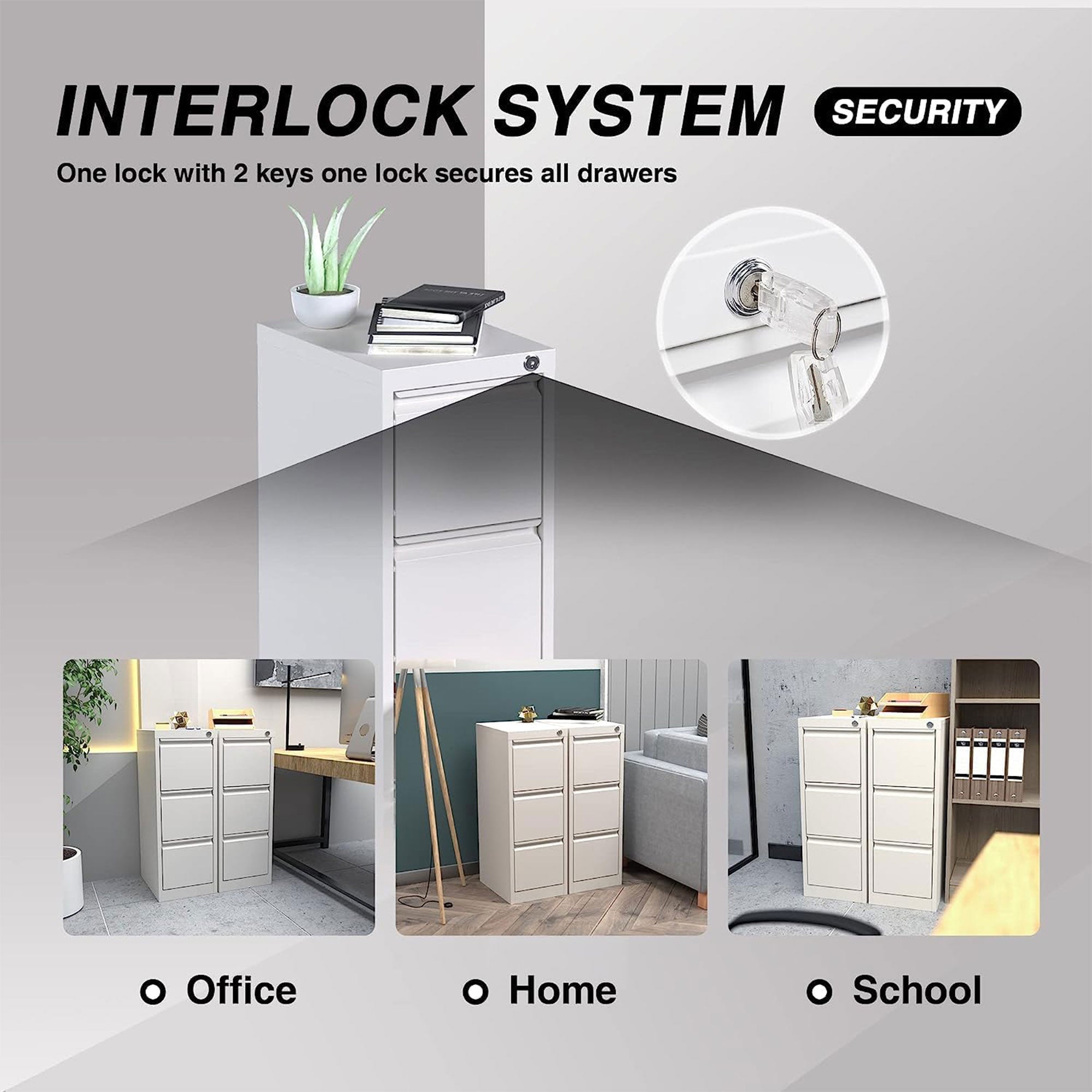 AOBABO 3 Drawer Metal File Cabinet w/Lock for Home & Office, White (Open Box) - VMInnovations