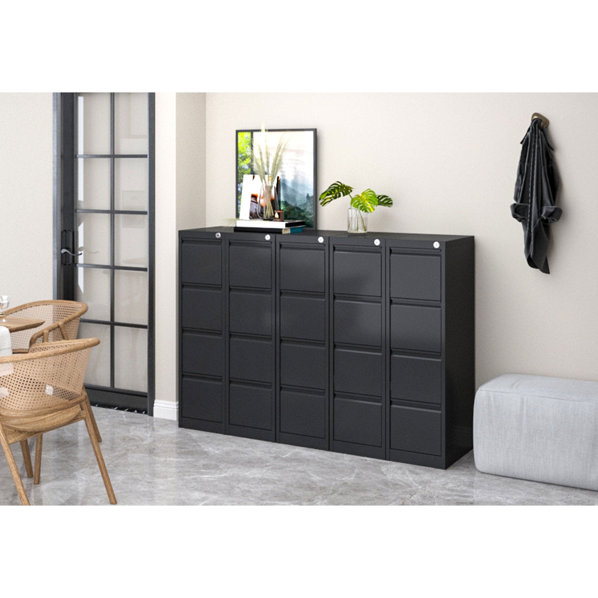 AOBABO 4 Drawer Vertical Metal Cabinet w/Lock for Home & Office, Black(Open Box) - VMInnovations