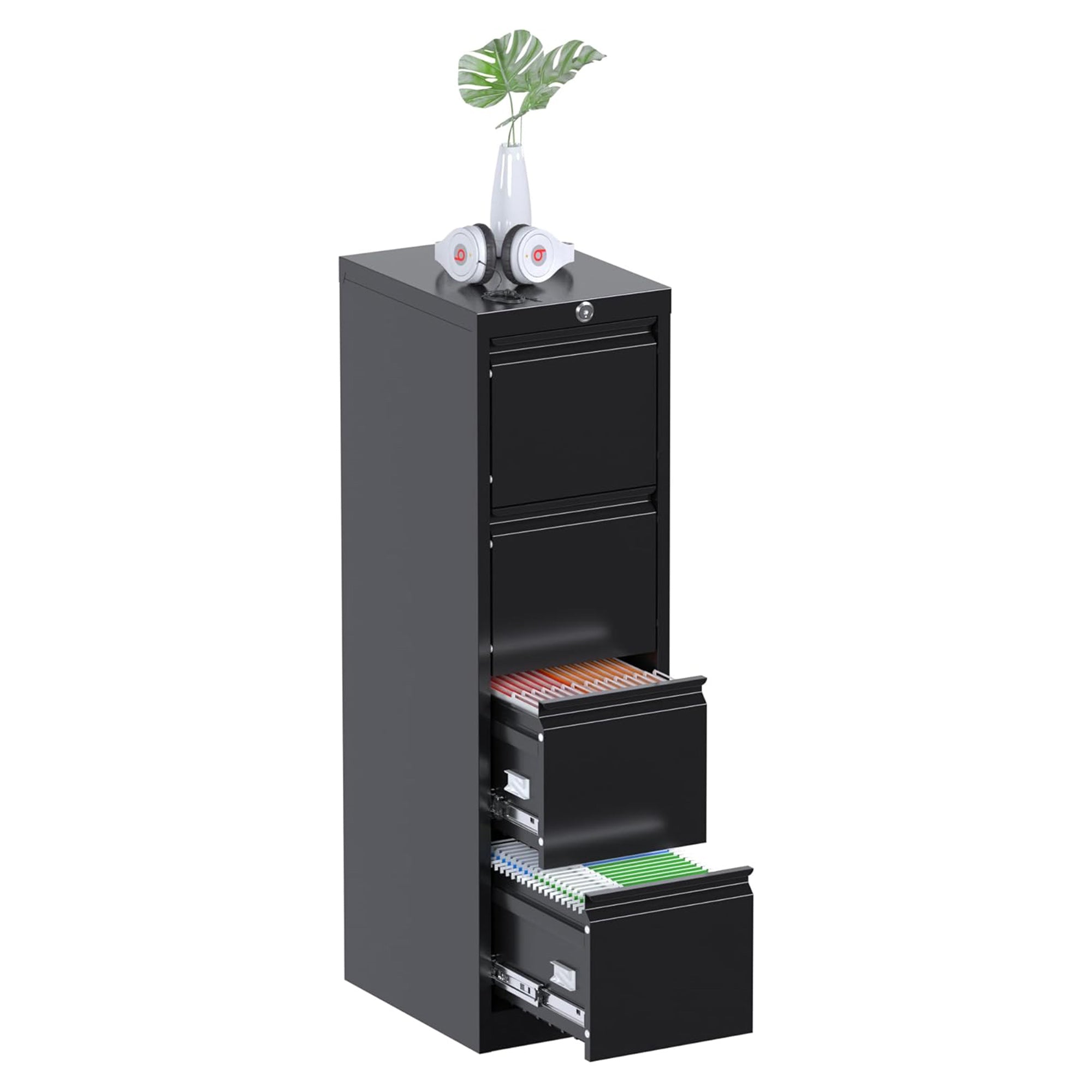 AOBABO 4 Drawer Vertical Metal Cabinet w/Lock for Home & Office, Black(Open Box) - VMInnovations