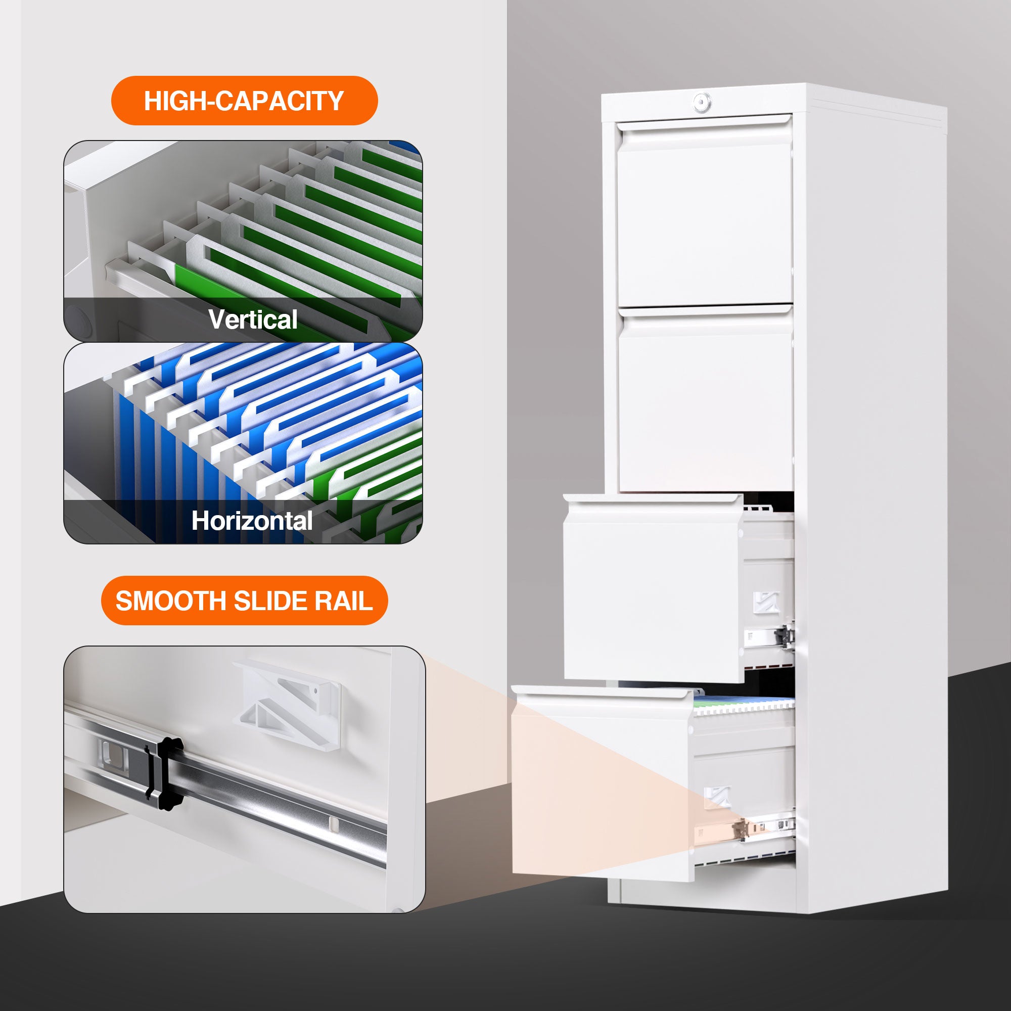 AOBABO 4 Drawer Metal File Cabinet w/Lock for Home & Office, White (Used) - VMInnovations