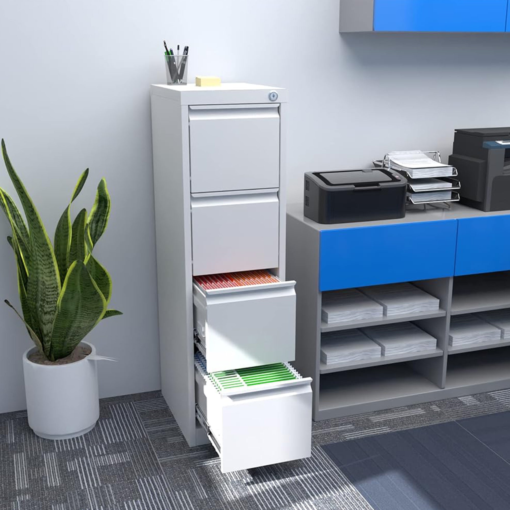 AOBABO 4 Drawer Metal File Cabinet w/Lock for Home & Office, White (Used) - VMInnovations