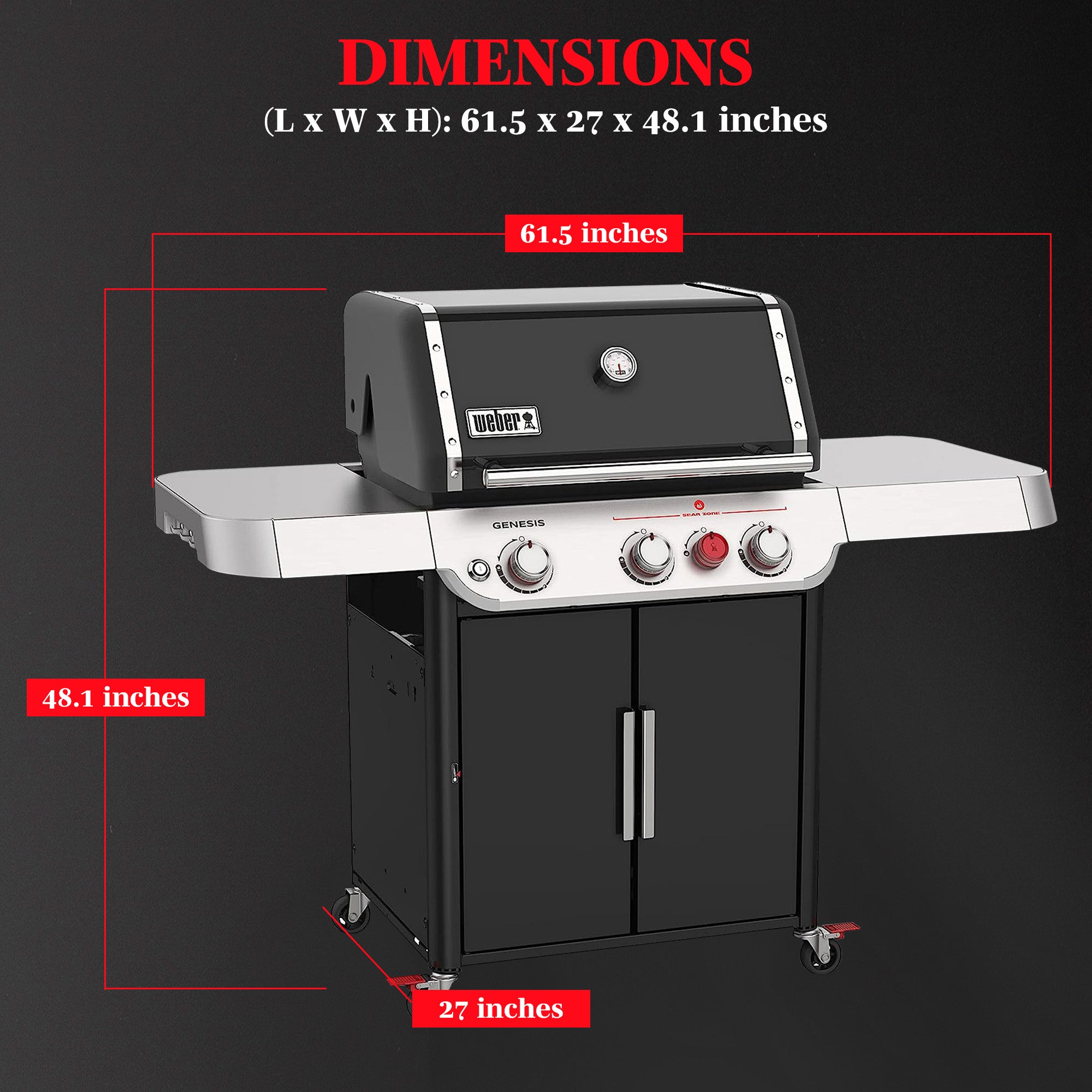 Weber Genesis E-325S Stainless Steel 3 Burner Liquid Propane Gas Grill, Black - VMInnovations