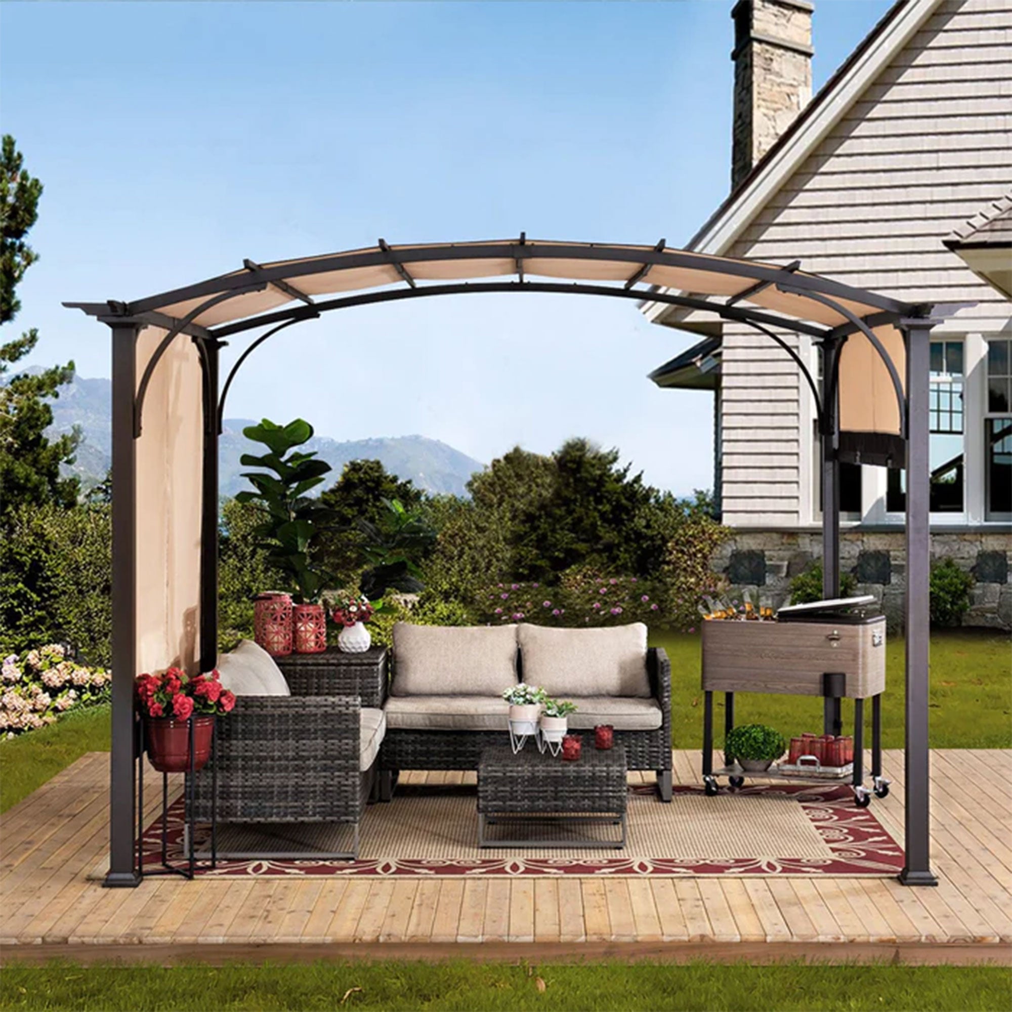 Sunjoy 9x11Ft Arched Pergola Cover Backyard Roof Shaded Canopy Tent (Open Box)