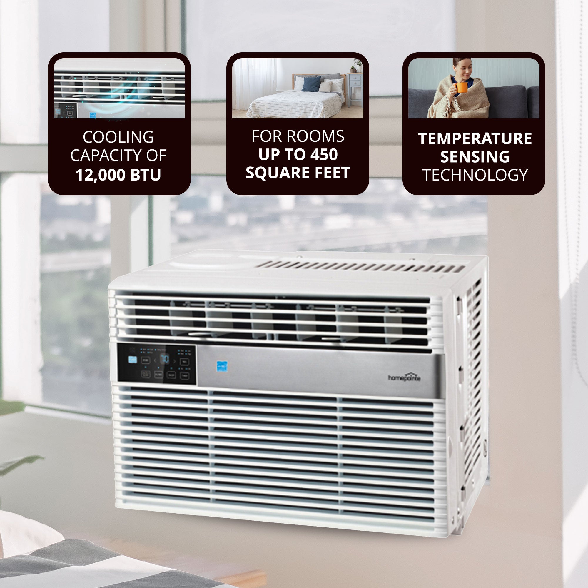 HomePointe 12000 BTU Air Conditioner w/Remote & LED Digital Panel (Open Box) - VMInnovations