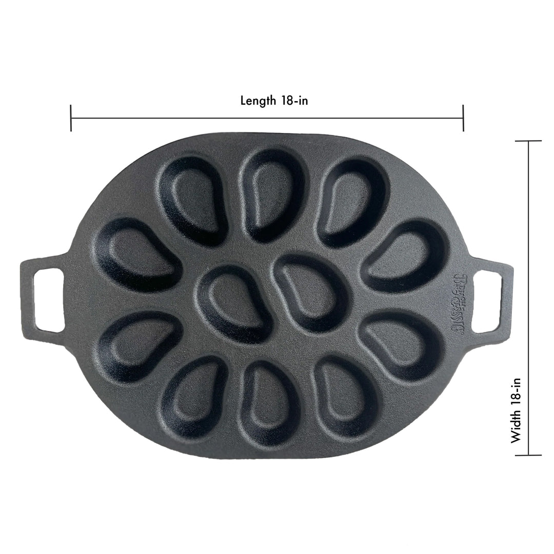 Bayou Classic Cast Iron Shellfish Shaped Oyster Grill Pan for 12 Clams, Black - VMInnovations
