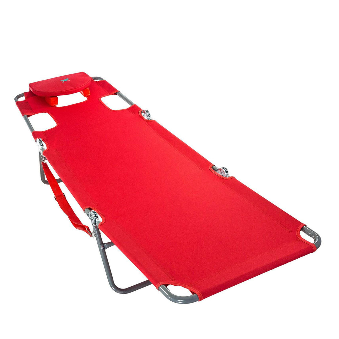 Ostrich Chaise Folding Beach Lounger & On Your Back Reclining Lawn Chair, Red - VMInnovations