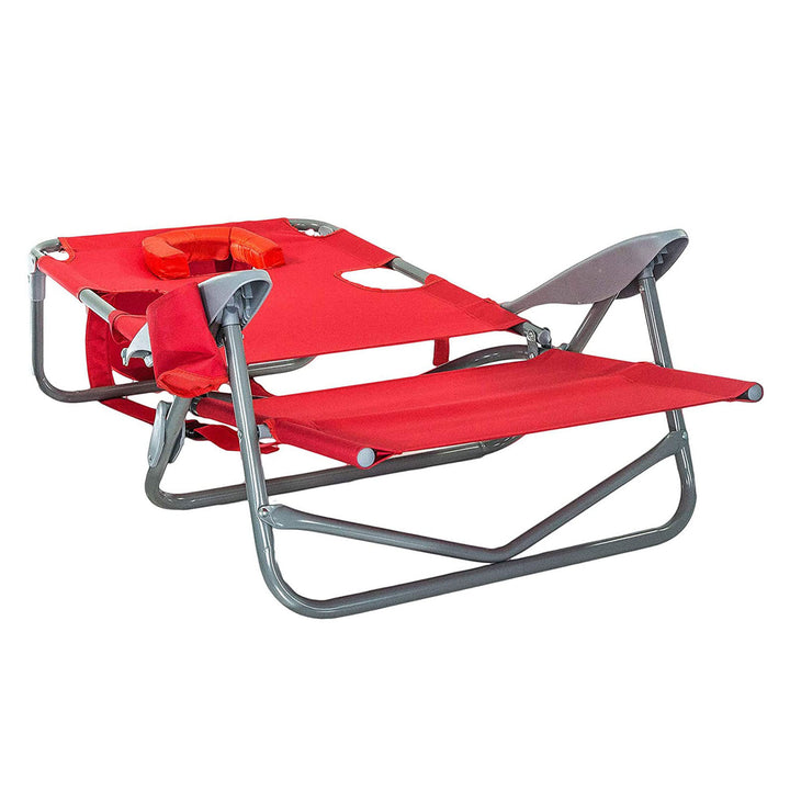 Ostrich Chaise Folding Beach Lounger & On Your Back Reclining Lawn Chair, Red - VMInnovations