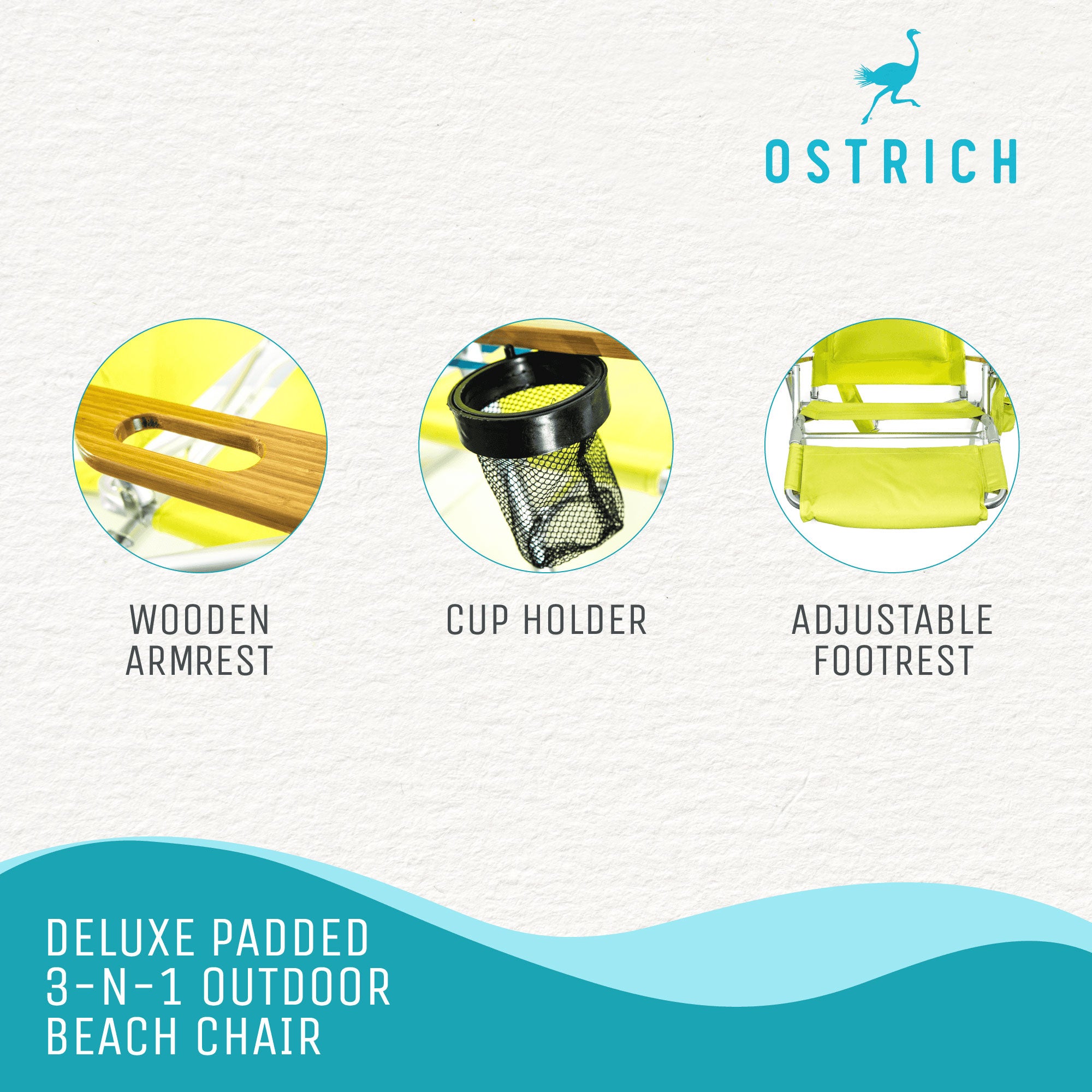 Ostrich On Your Back Lawn Recliner & Deluxe 3in1 Padded Sports Chair, Green - VMInnovations