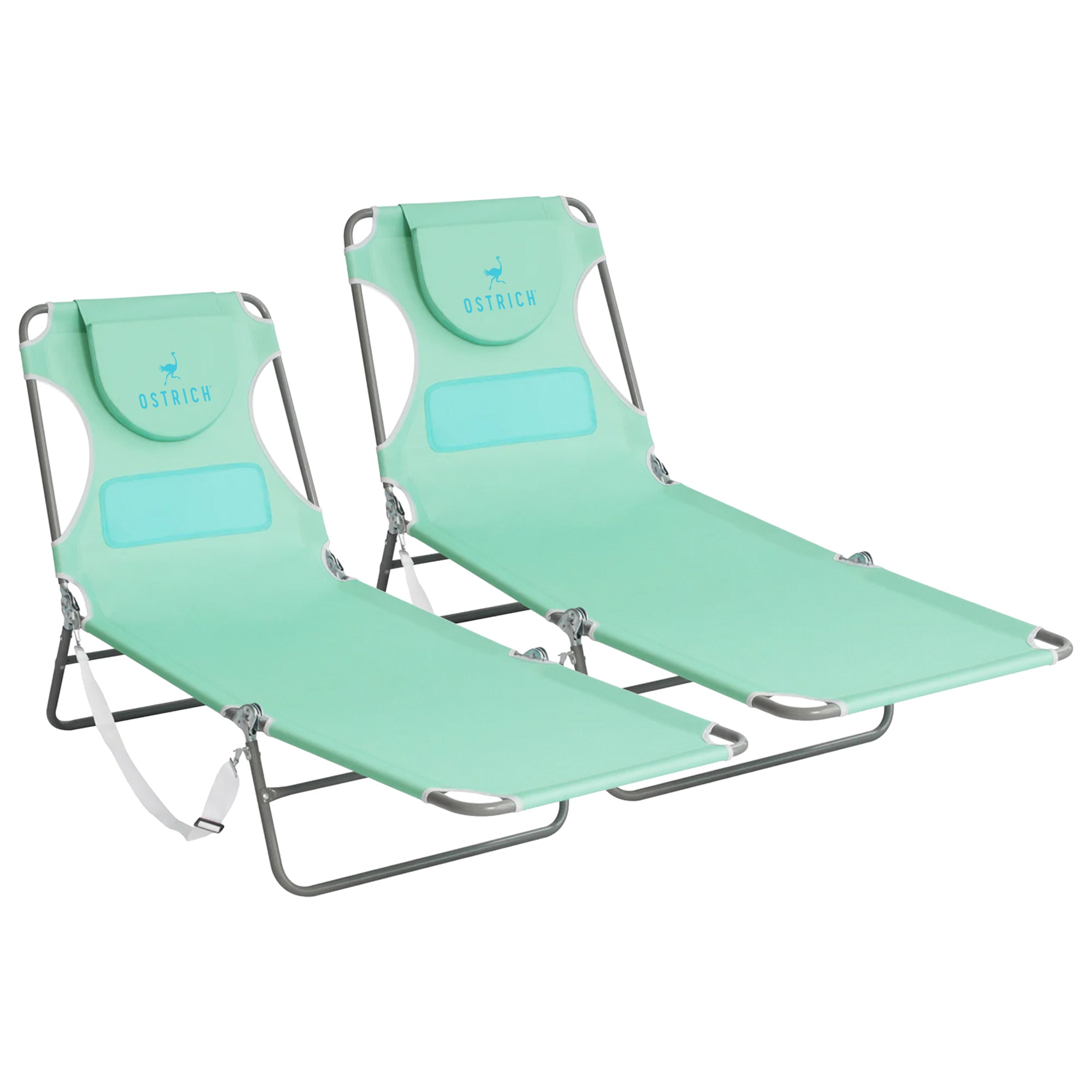 Ostrich Chaise Lounge Folding Sunbathing Poolside Beach Chair, Teal (2 Pack)