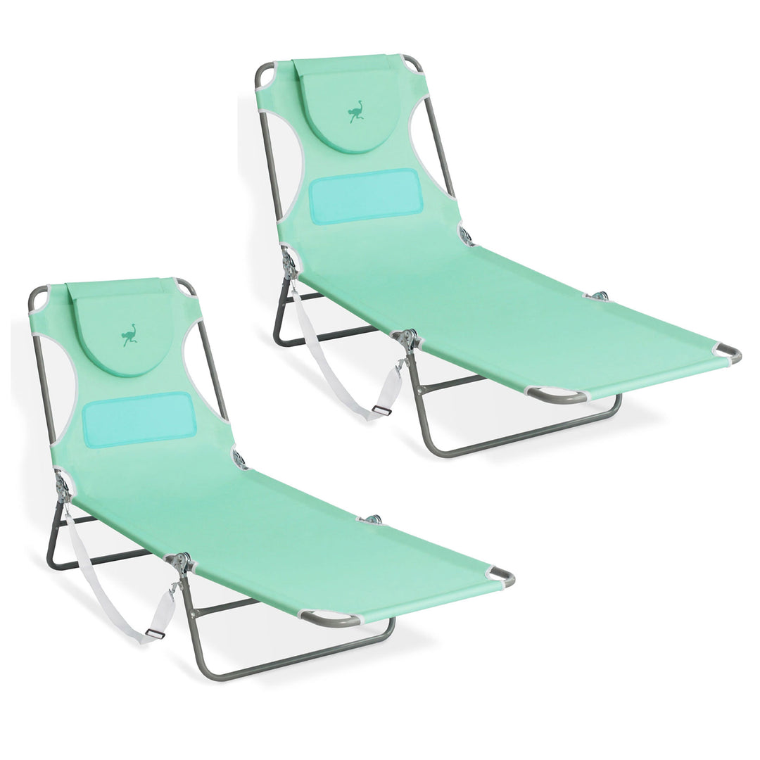 Ostrich Chaise Lounge Folding Sunbathing Poolside Beach Chair, Teal (2 Pack) - VMInnovations
