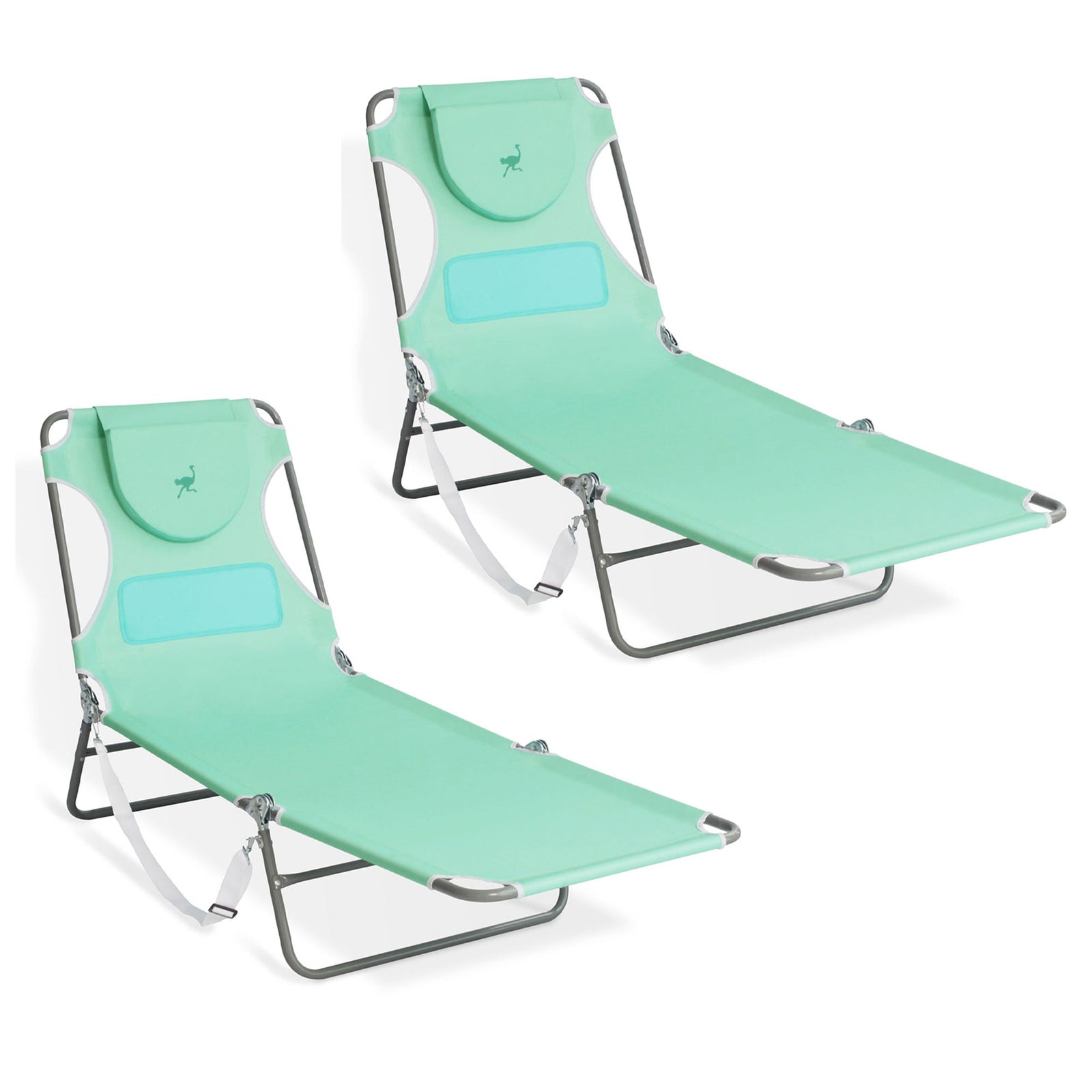 Ostrich Chaise Lounge Folding Sunbathing Poolside Beach Chair, Teal (2 Pack) - VMInnovations