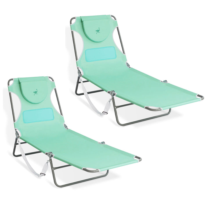 Ostrich Chaise Lounge Folding Sunbathing Poolside Beach Chair, Teal (2 Pack) - VMInnovations