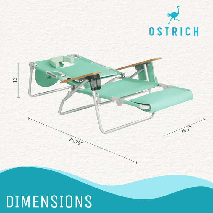 Ostrich Chaise Lounge Folding Chair with Deluxe Padded 3N1 Reclining Chair, Teal - VMInnovations