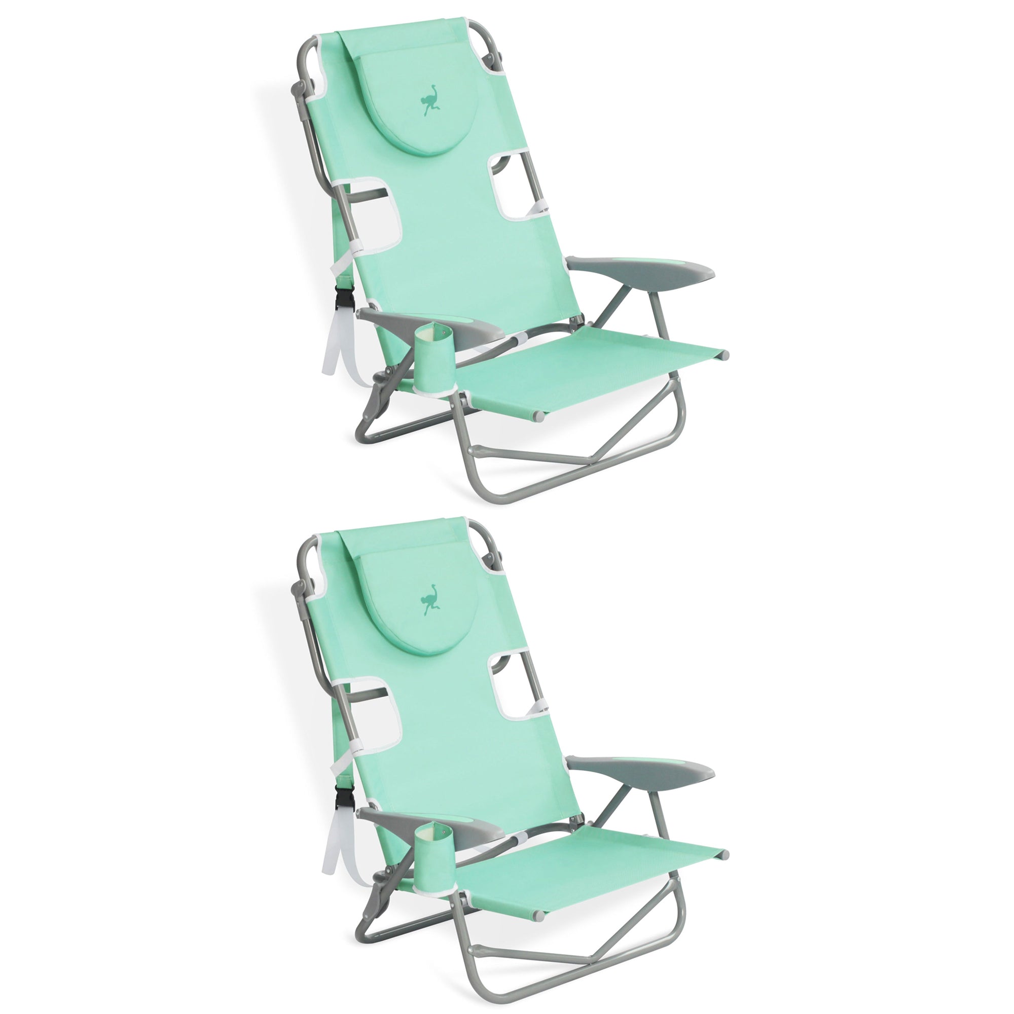 Ostrich On Your Back Folding Reclining Outdoor Camping Lawn Chair, Teal (2 Pack) - VMInnovations