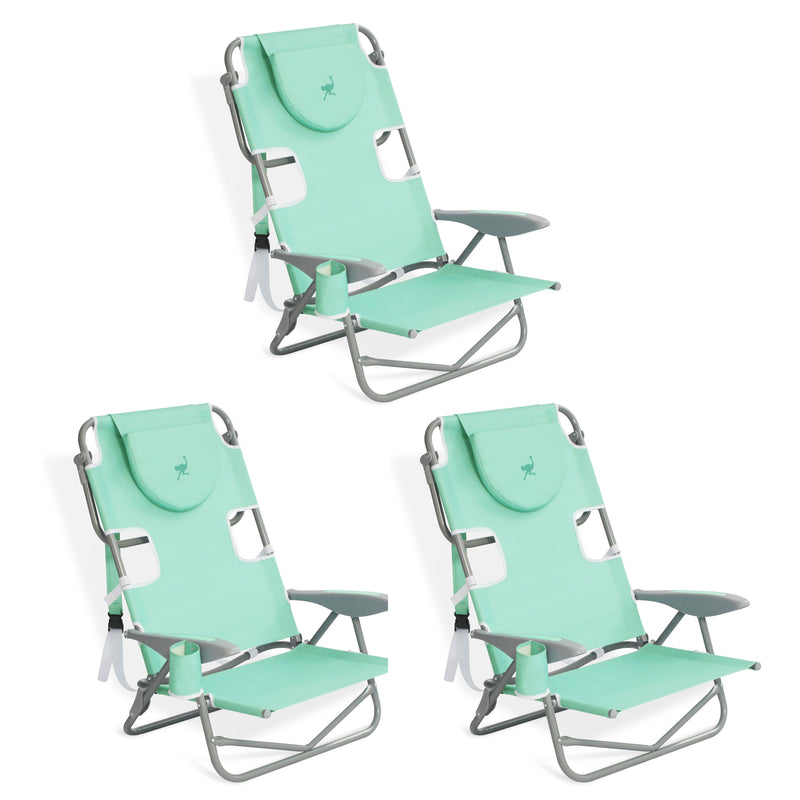 Ostrich On Your Back Folding Reclining Outdoor Camping Lawn Chair, Teal (3 Pack)