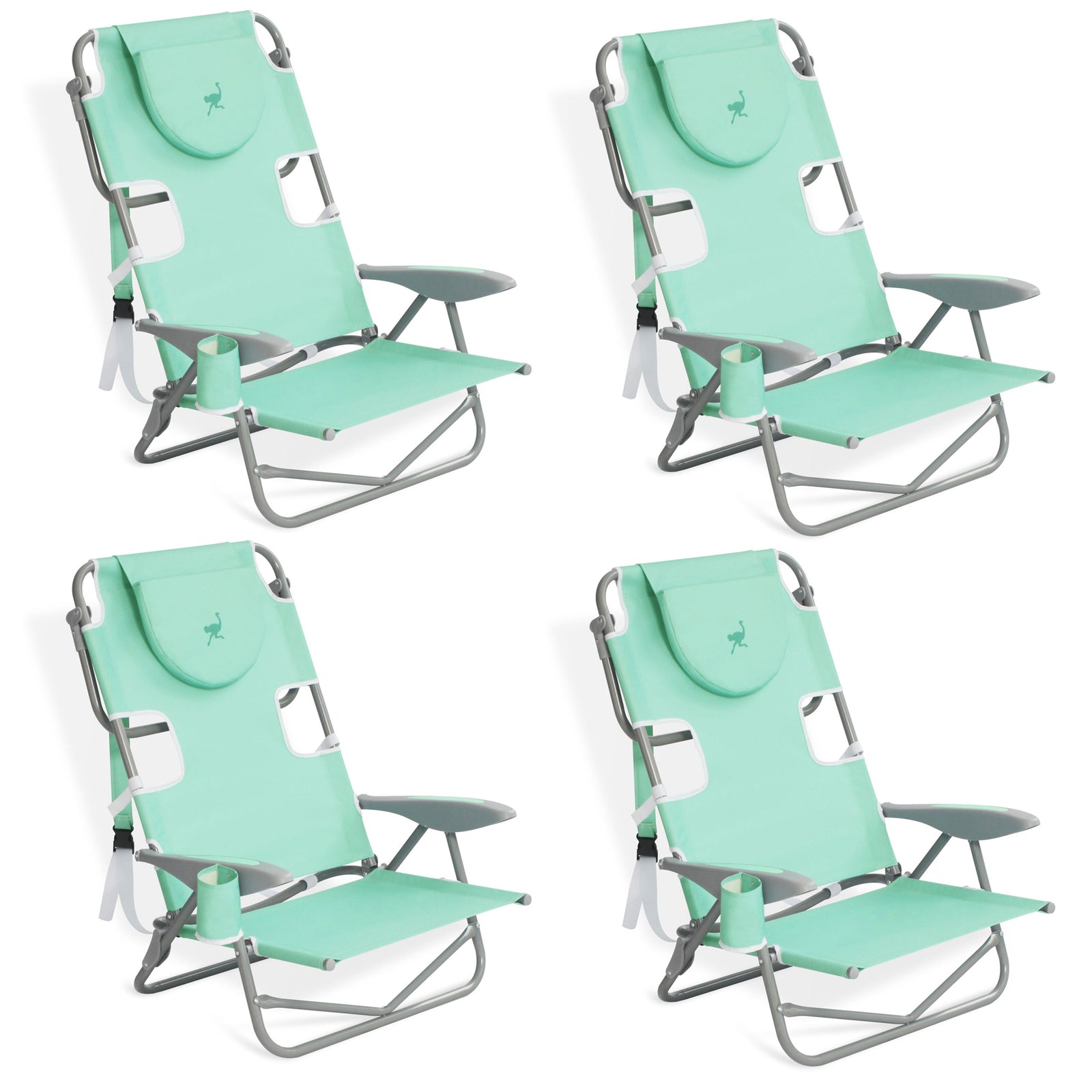 Ostrich On Your Back Folding Reclining Outdoor Camping Lawn Chair, Teal (4 Pack) - VMInnovations