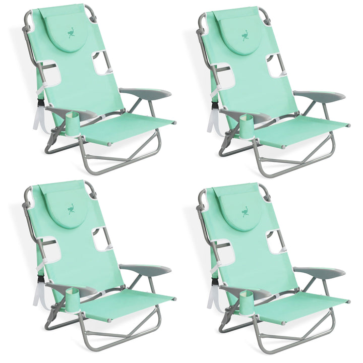 Ostrich On Your Back Folding Reclining Outdoor Camping Lawn Chair, Teal (4 Pack) - VMInnovations