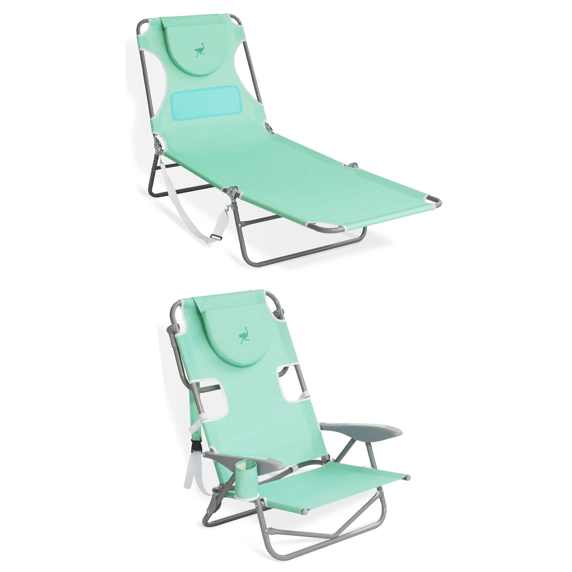Ostrich Chaise Lounge Beach Chair with On Your Back Camping Lawn Chair, Teal - VMInnovations