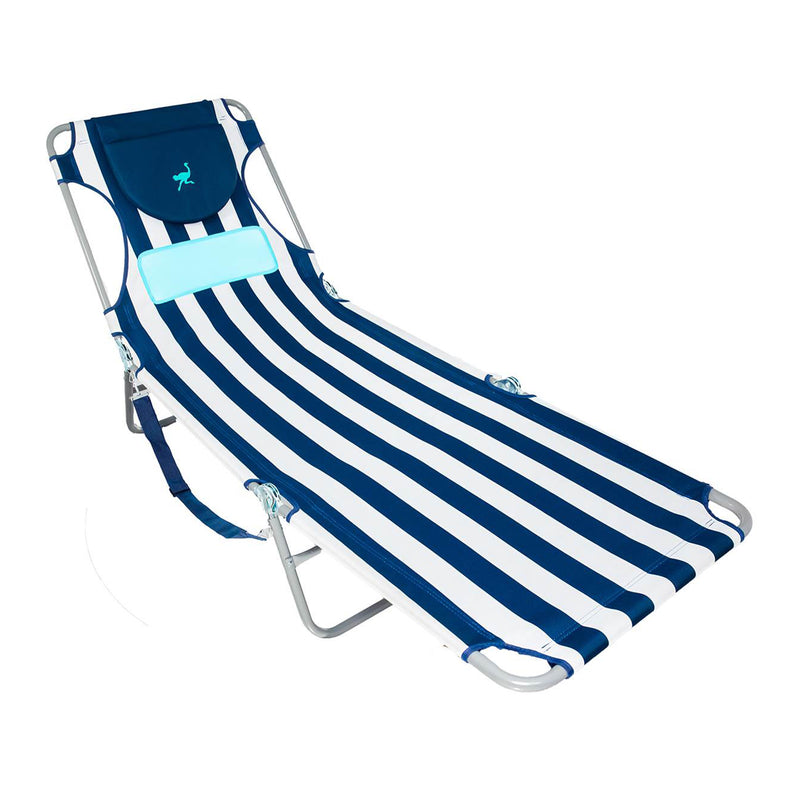 Ostrich Ladies Comfort Lounger Chair & On Your Back Beach Chair, Striped Blue