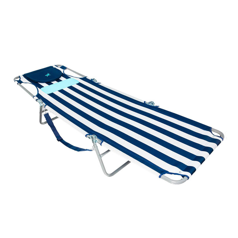 Ostrich Ladies Comfort Lounger Chair & On Your Back Beach Chair, Striped Blue