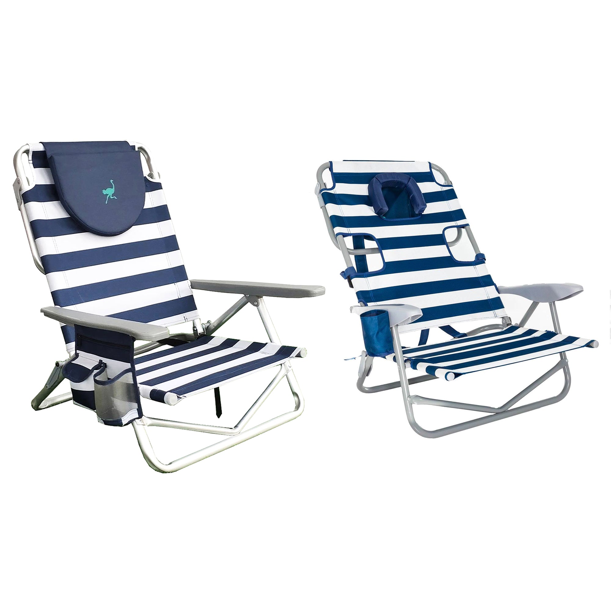 Ostrich On Your Back Sand Chair and On Your Back Sand Beach Chair, Striped Blue - VMInnovations